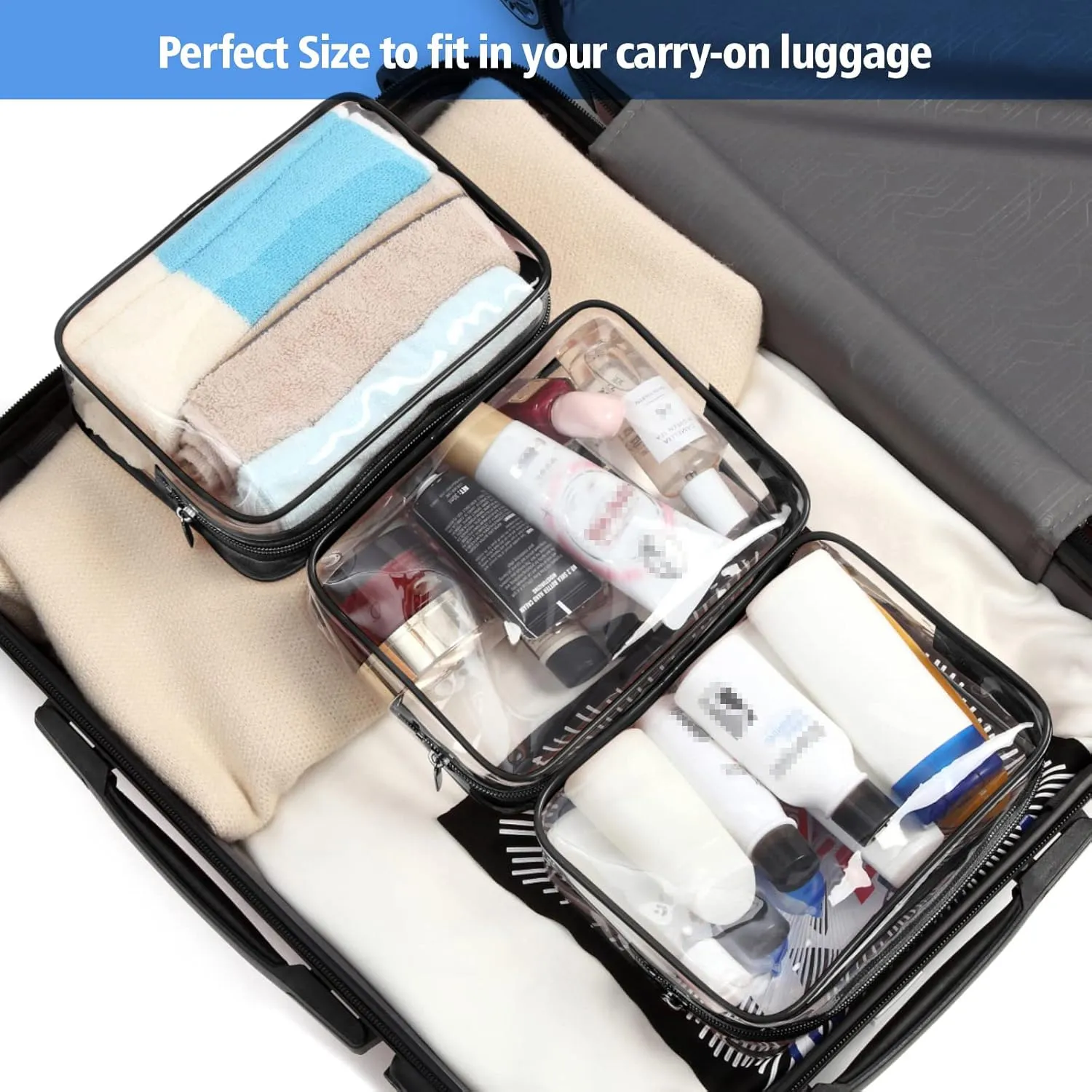 PACKISM Clear Makeup Bag - 2 Packs TSA Approved Toiletry Bag for Women Quart Size Travel Bag TSA Approved, Clear Toiletry Bags for Traveling