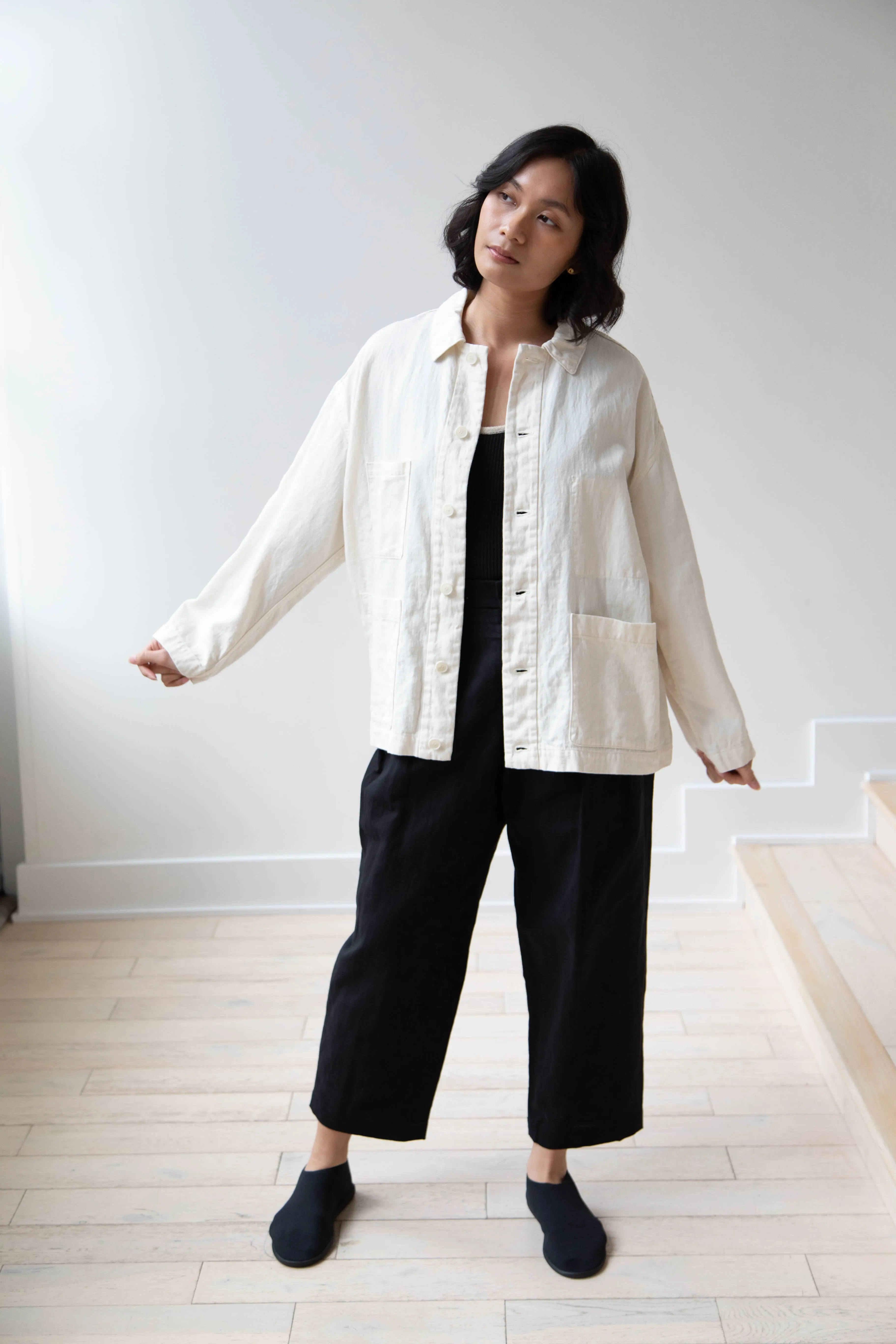 Pas de Calais | Cotton Linen Satin Coverall Jacket Natural