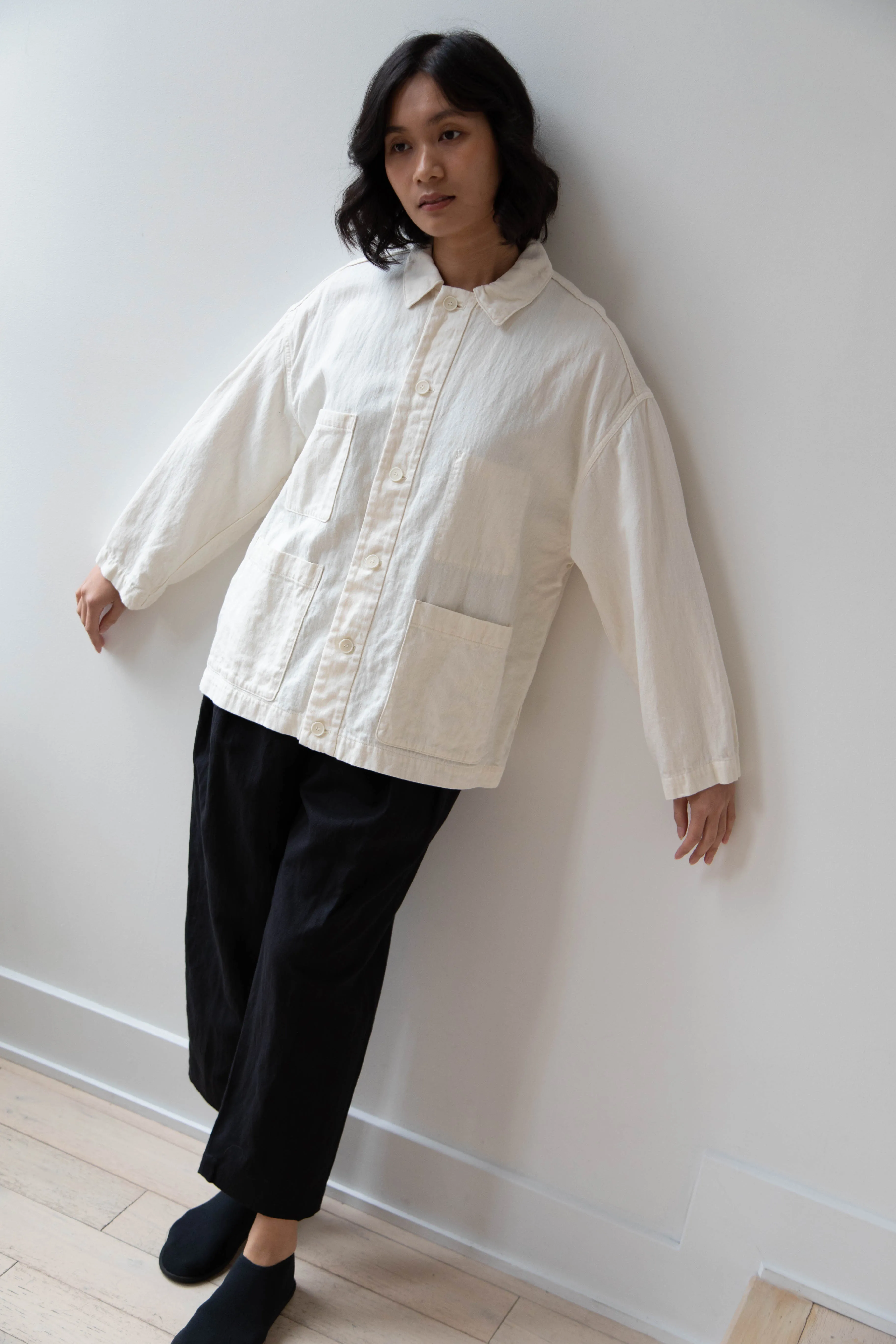 Pas de Calais | Cotton Linen Satin Coverall Jacket Natural