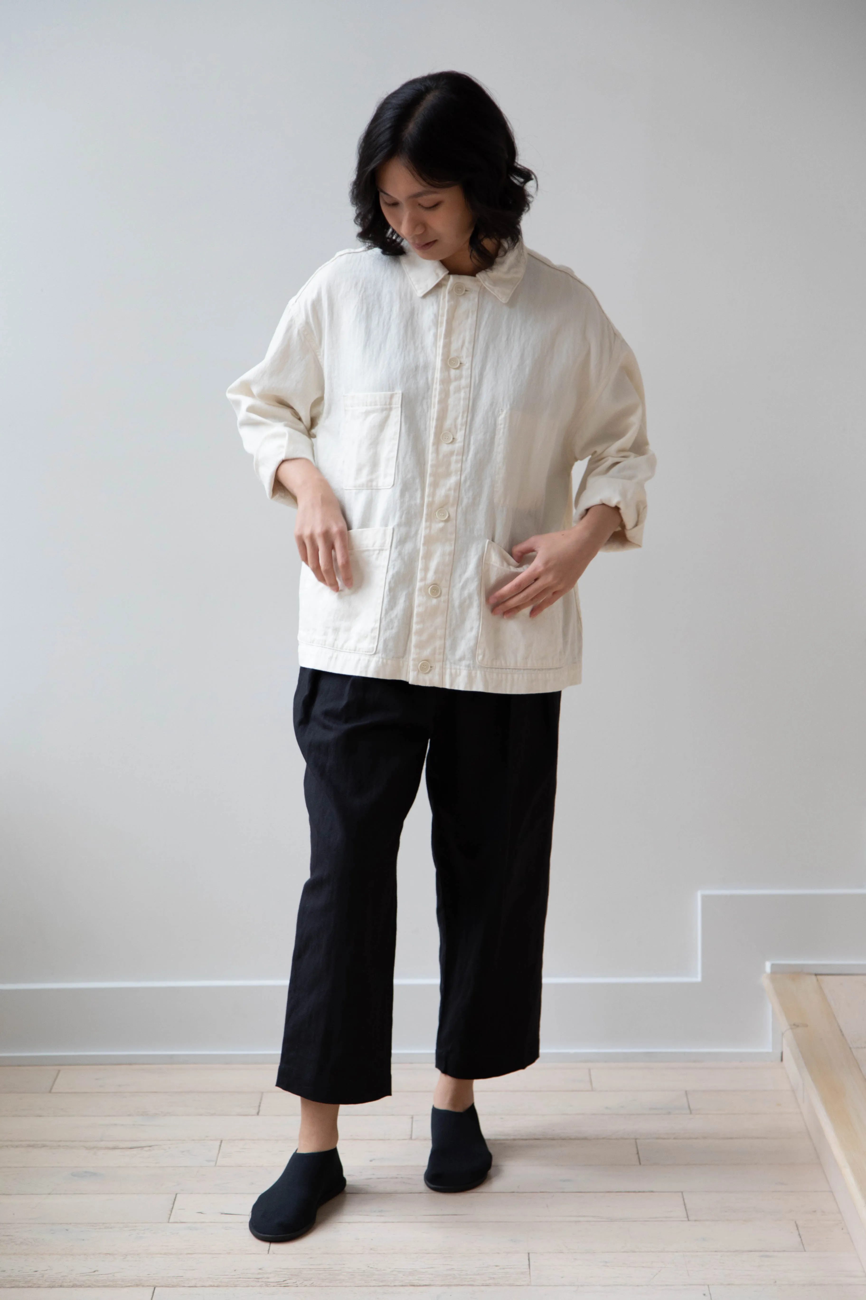 Pas de Calais | Cotton Linen Satin Coverall Jacket Natural