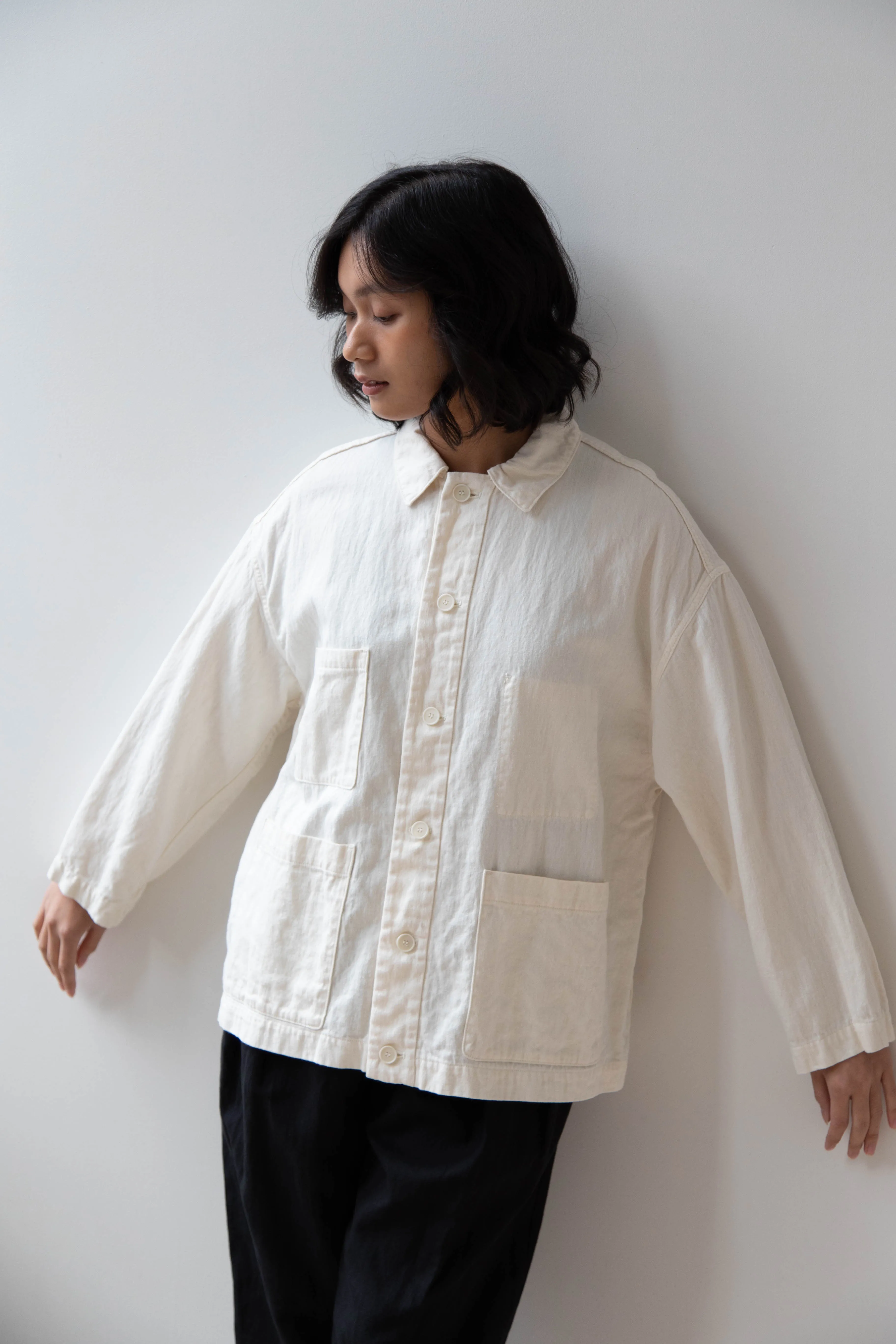 Pas de Calais | Cotton Linen Satin Coverall Jacket Natural