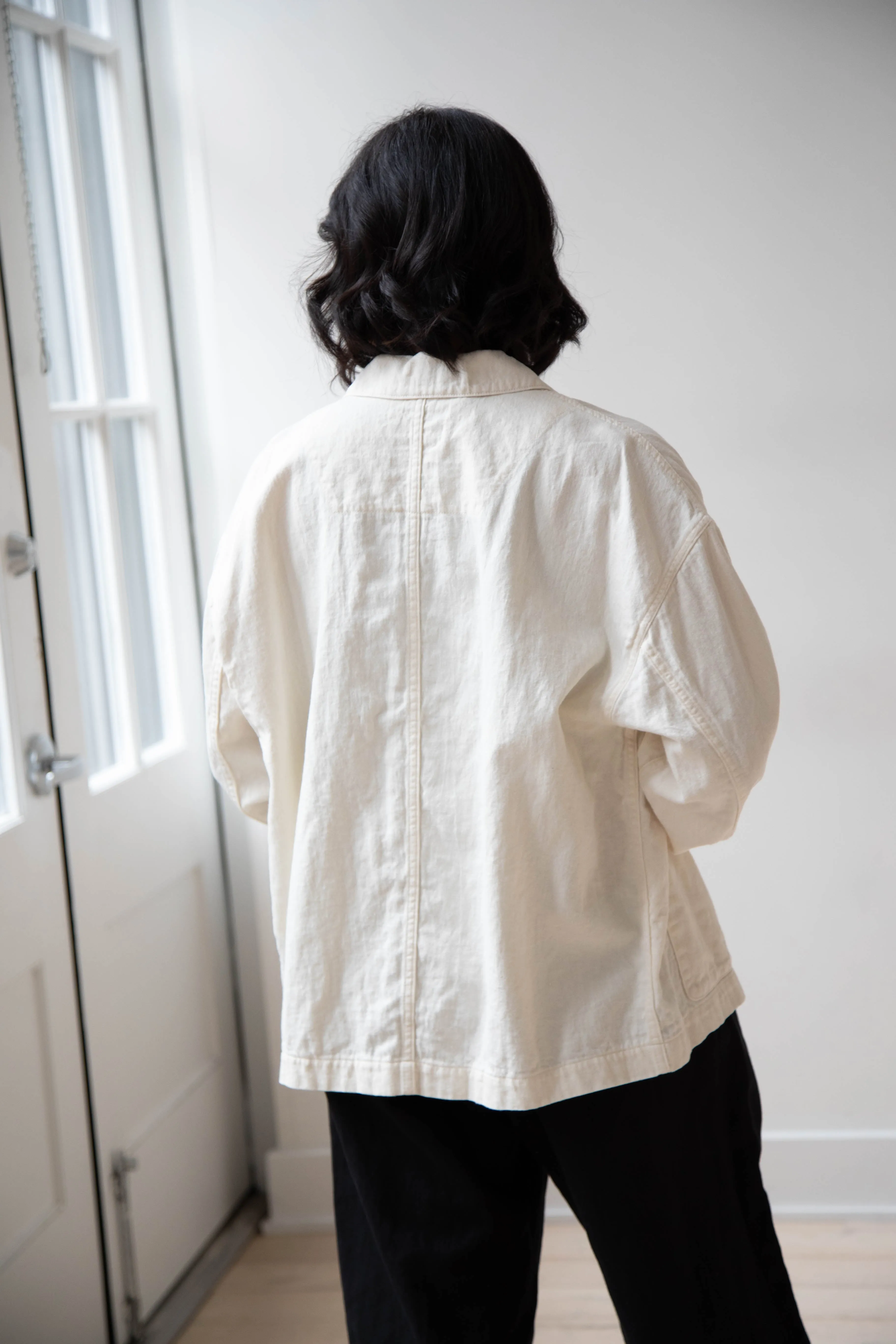Pas de Calais | Cotton Linen Satin Coverall Jacket Natural