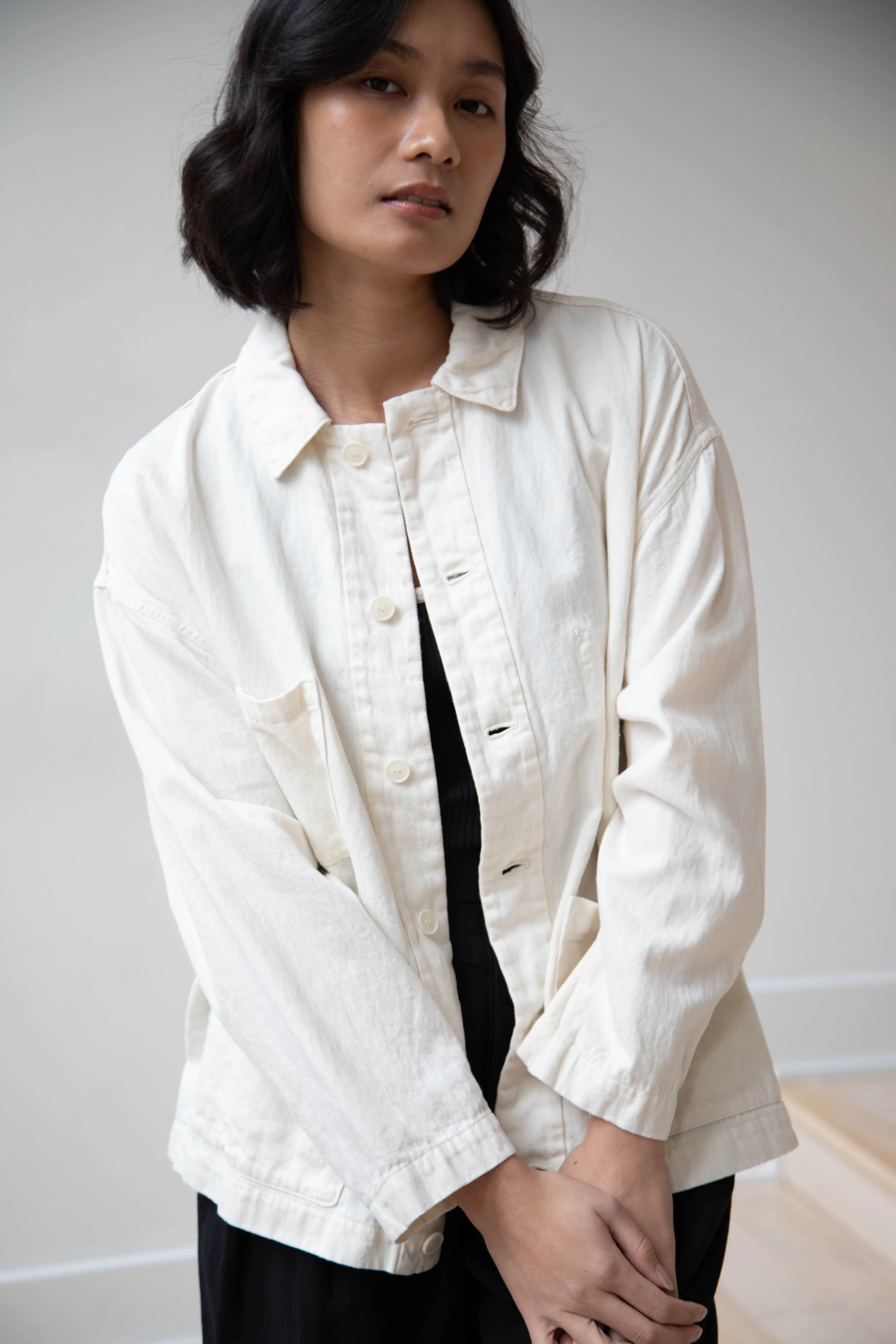 Pas de Calais | Cotton Linen Satin Coverall Jacket Natural