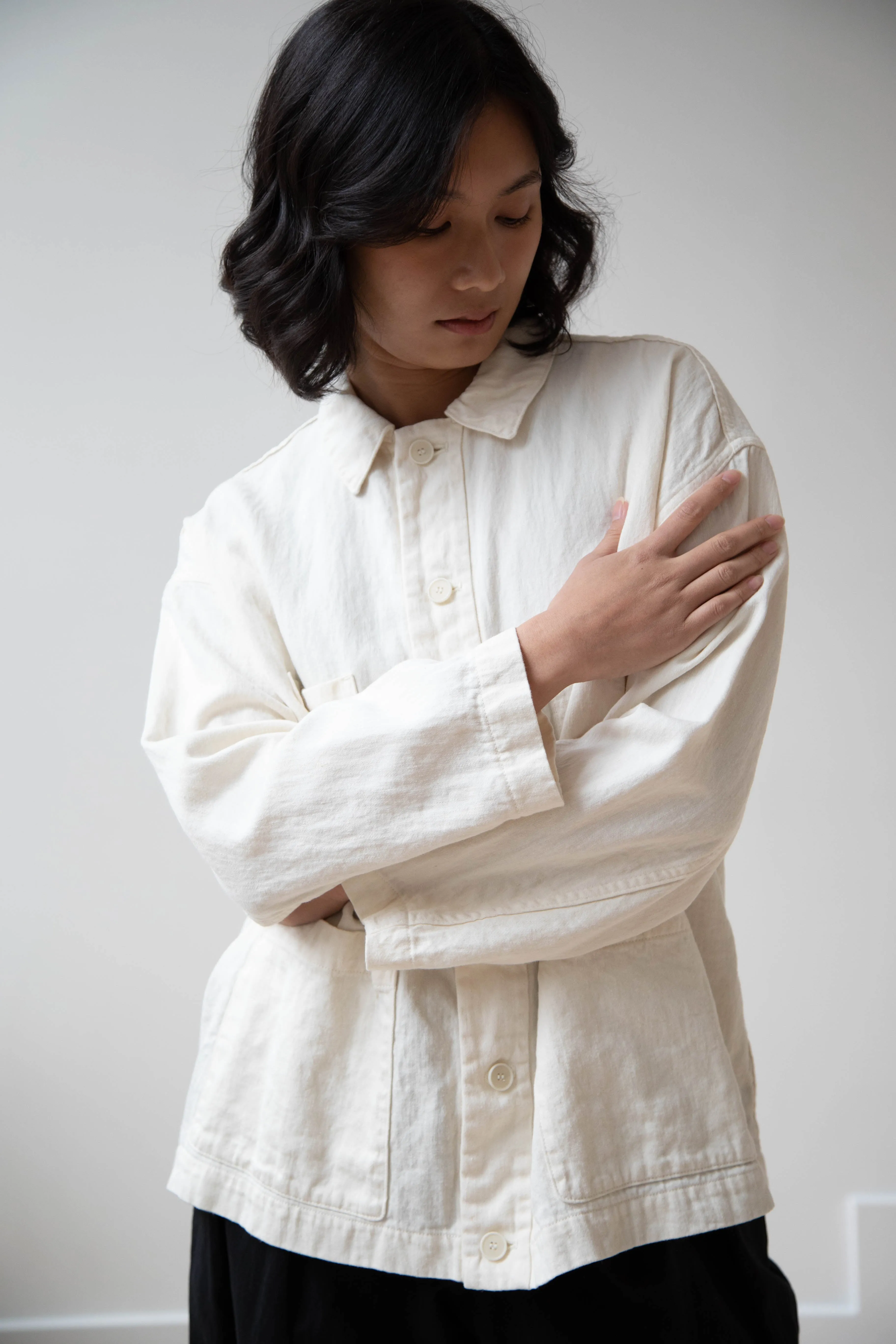 Pas de Calais | Cotton Linen Satin Coverall Jacket Natural