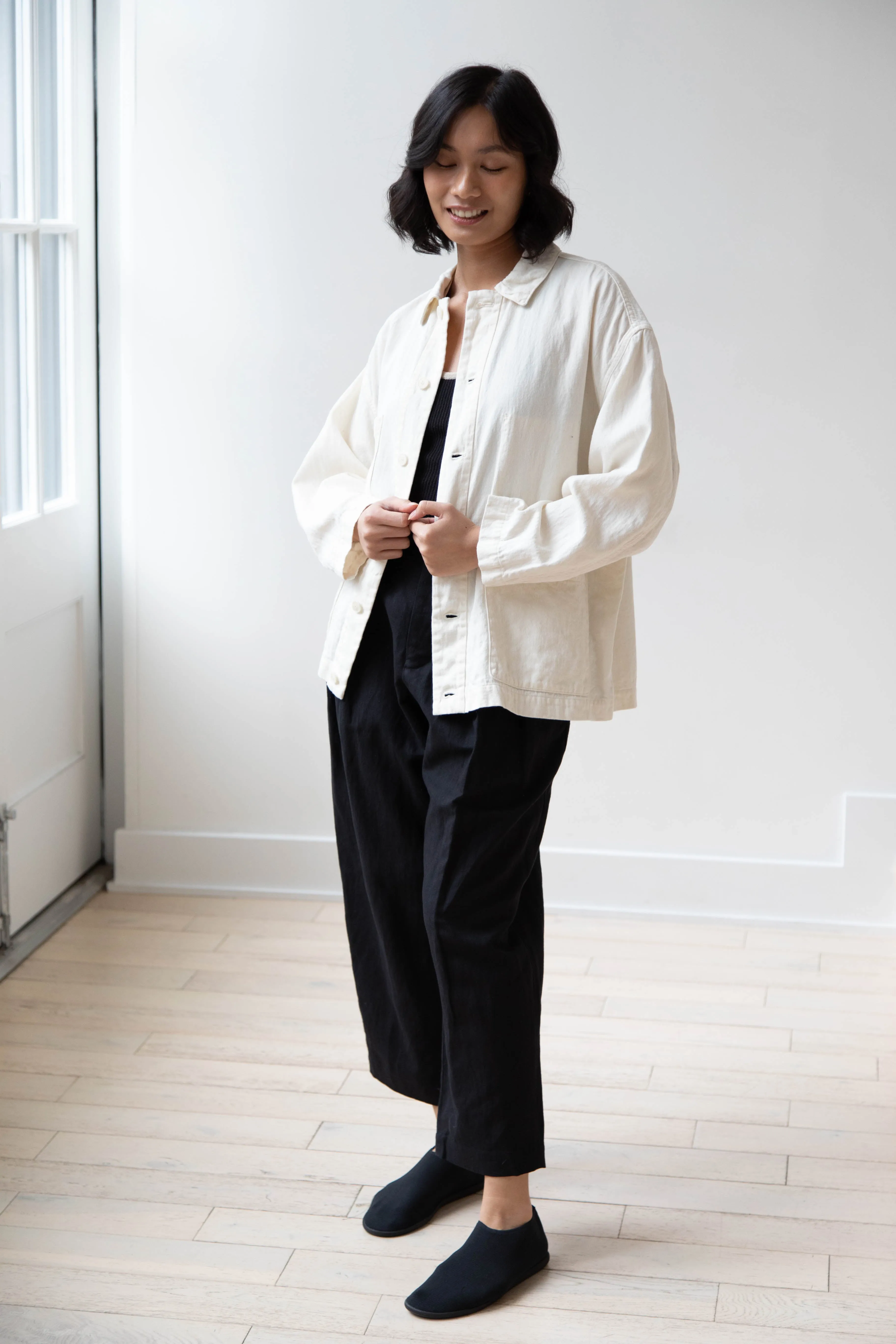 Pas de Calais | Cotton Linen Satin Coverall Jacket Natural