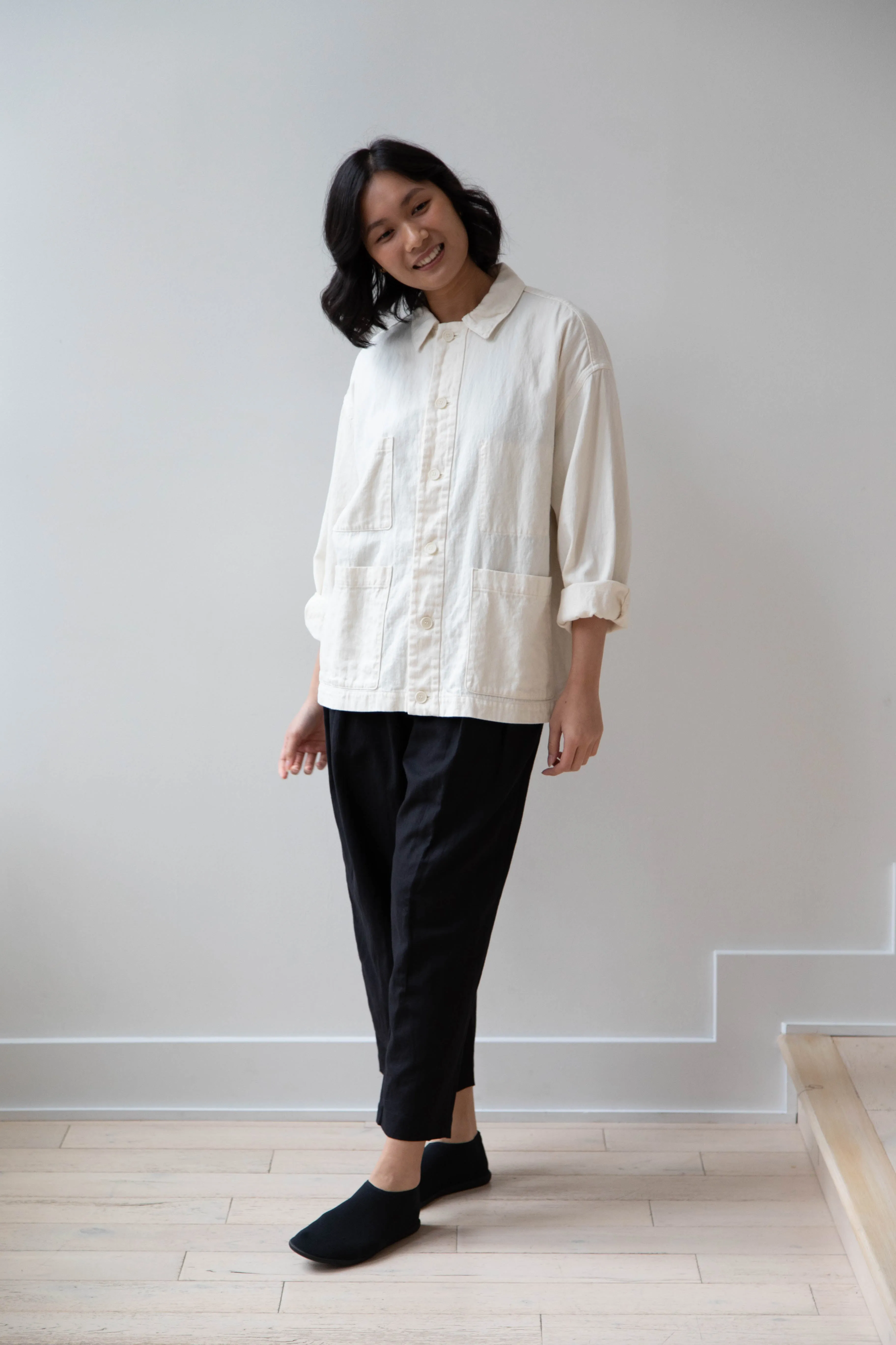 Pas de Calais | Cotton Linen Satin Coverall Jacket Natural