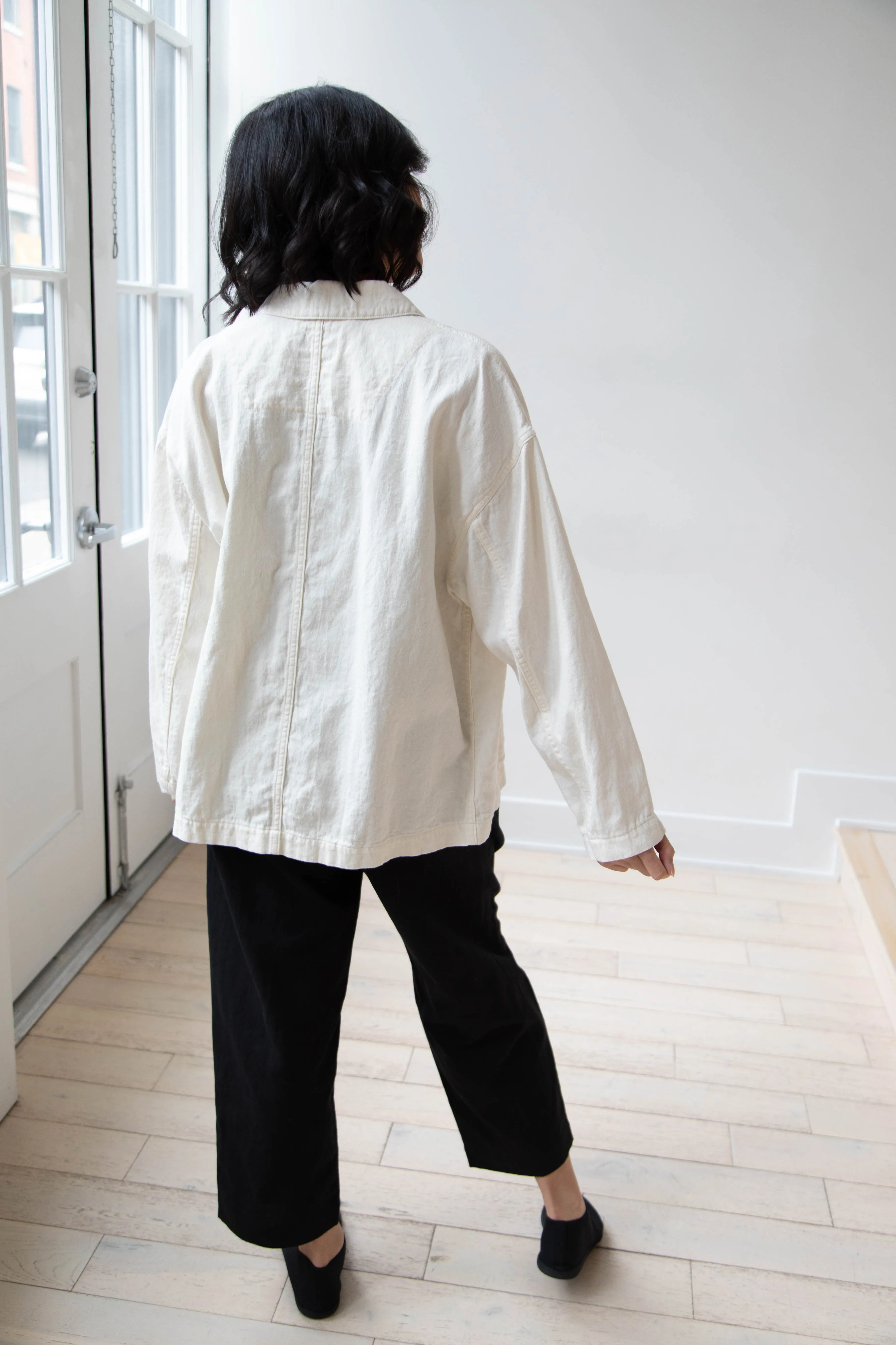 Pas de Calais | Cotton Linen Satin Coverall Jacket Natural
