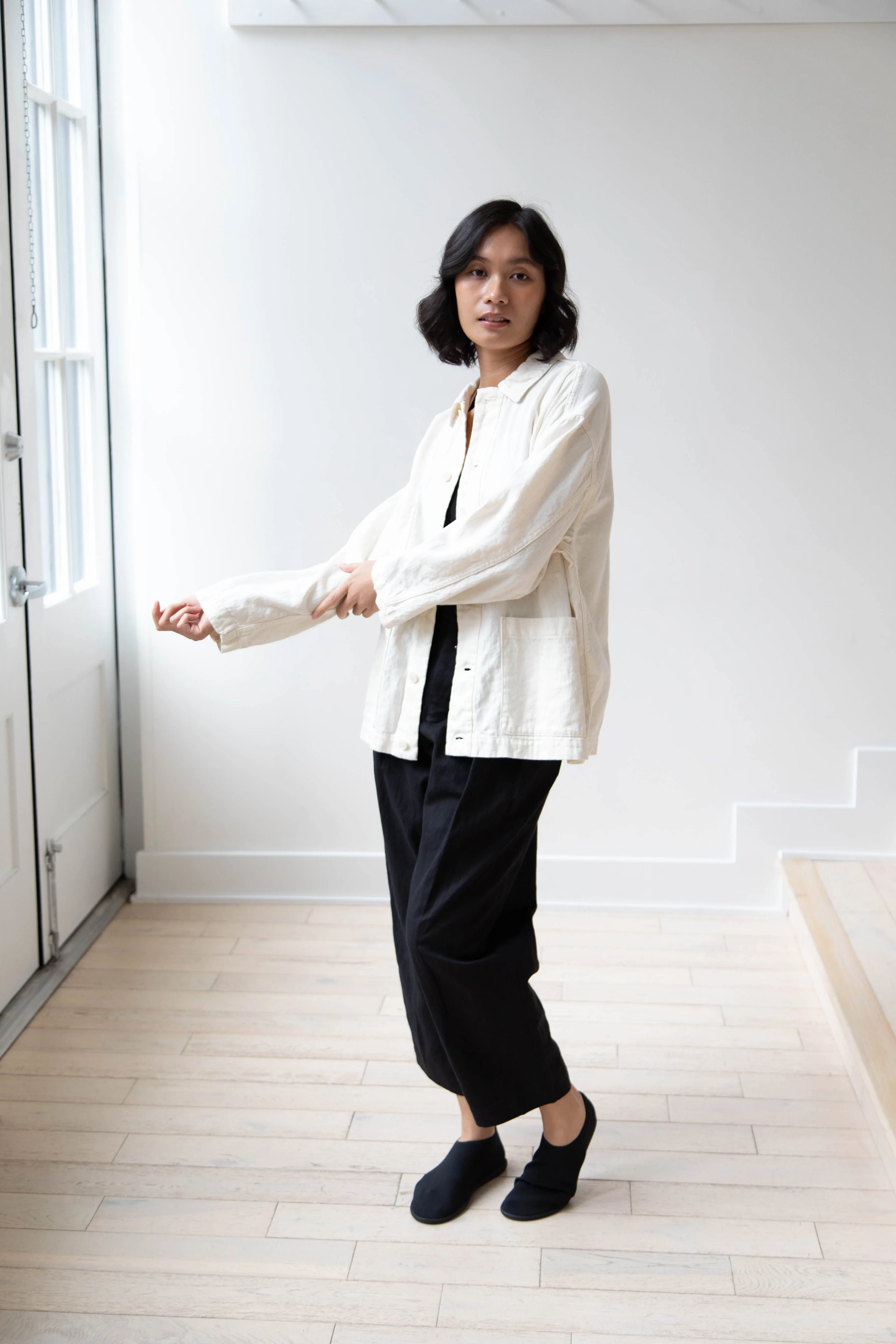 Pas de Calais | Cotton Linen Satin Coverall Jacket Natural