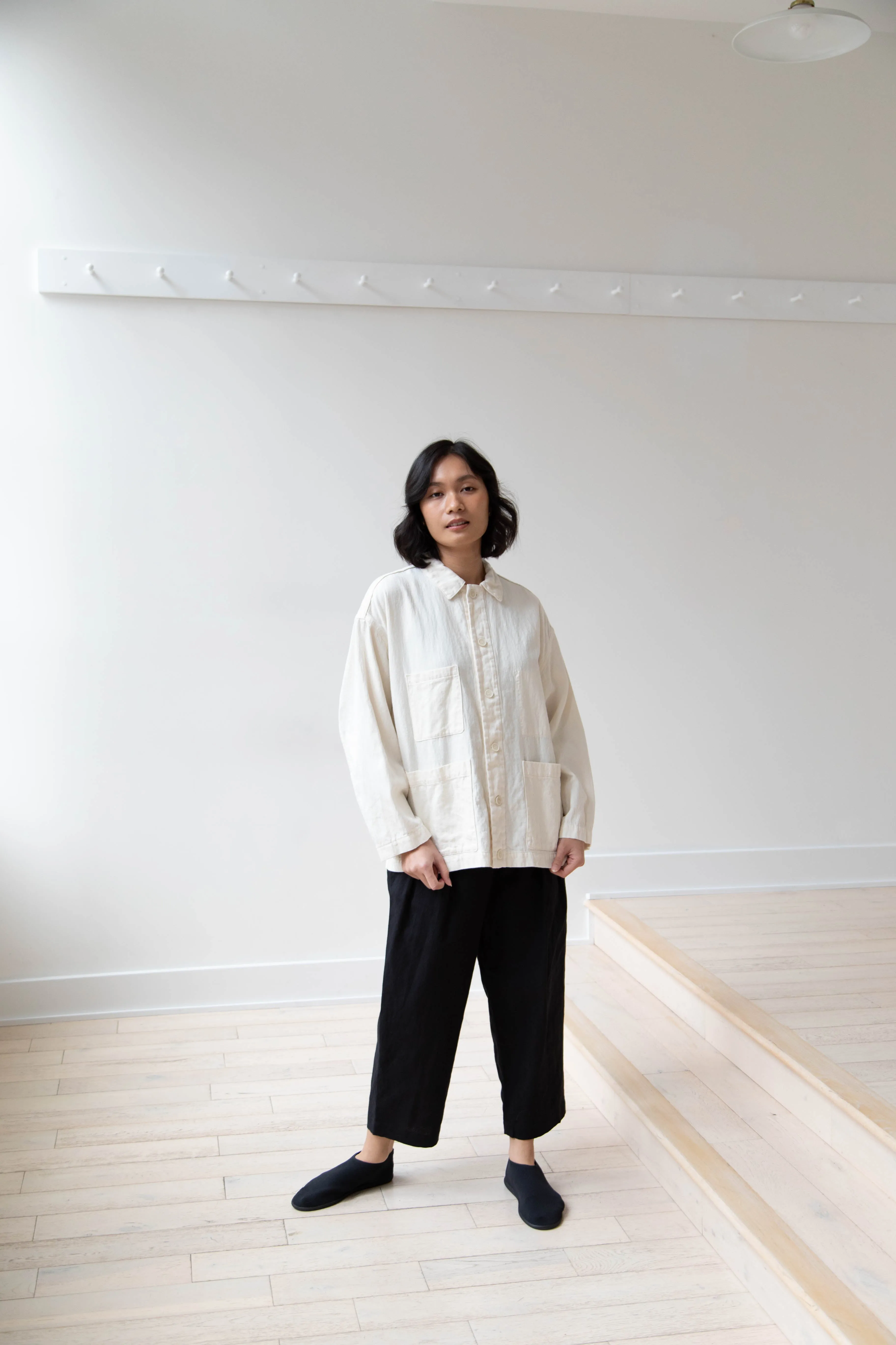 Pas de Calais | Cotton Linen Satin Coverall Jacket Natural