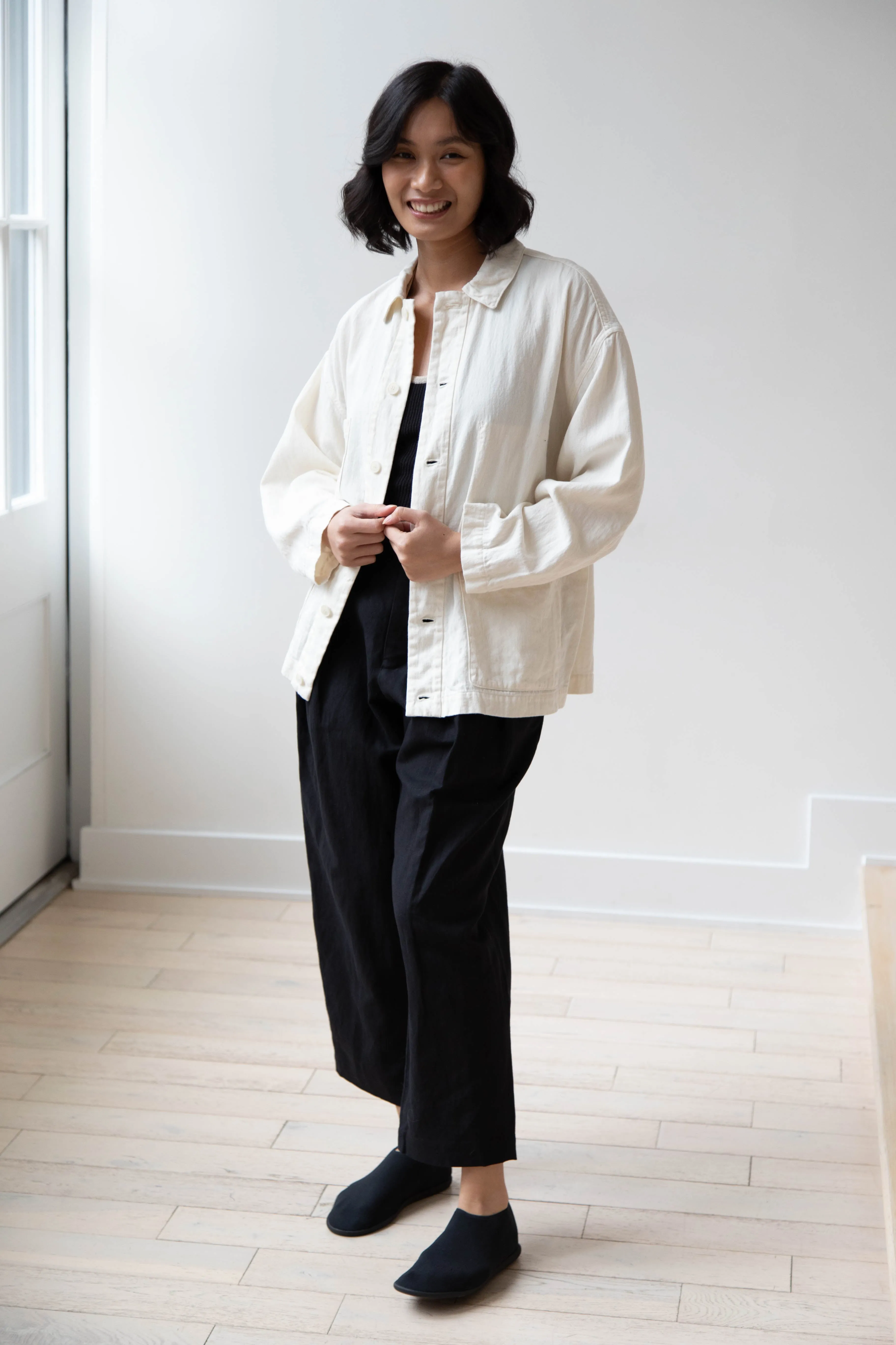Pas de Calais | Cotton Linen Satin Coverall Jacket Natural