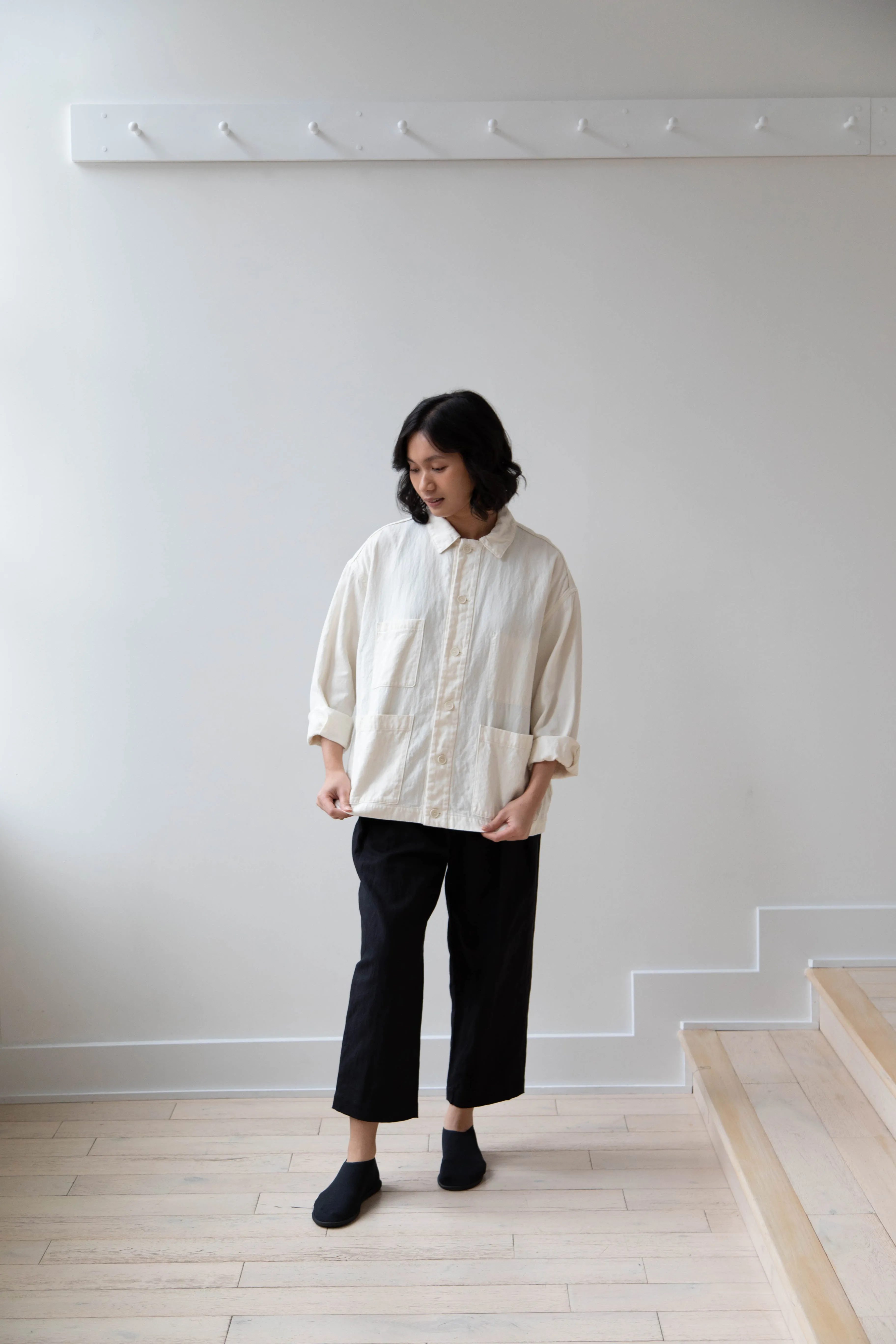 Pas de Calais | Cotton Linen Satin Coverall Jacket Natural