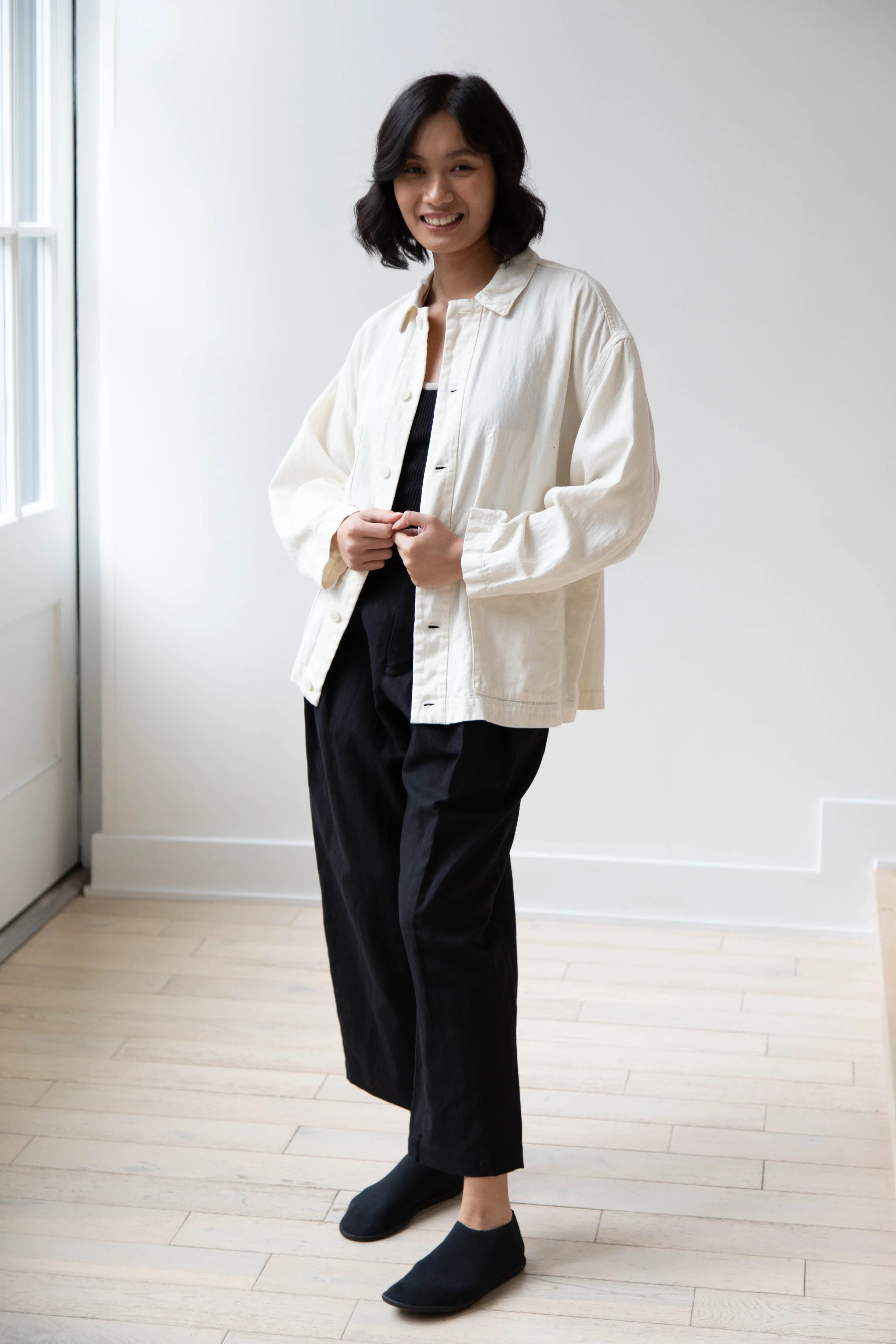 Pas de Calais | Cotton Linen Satin Coverall Jacket Natural