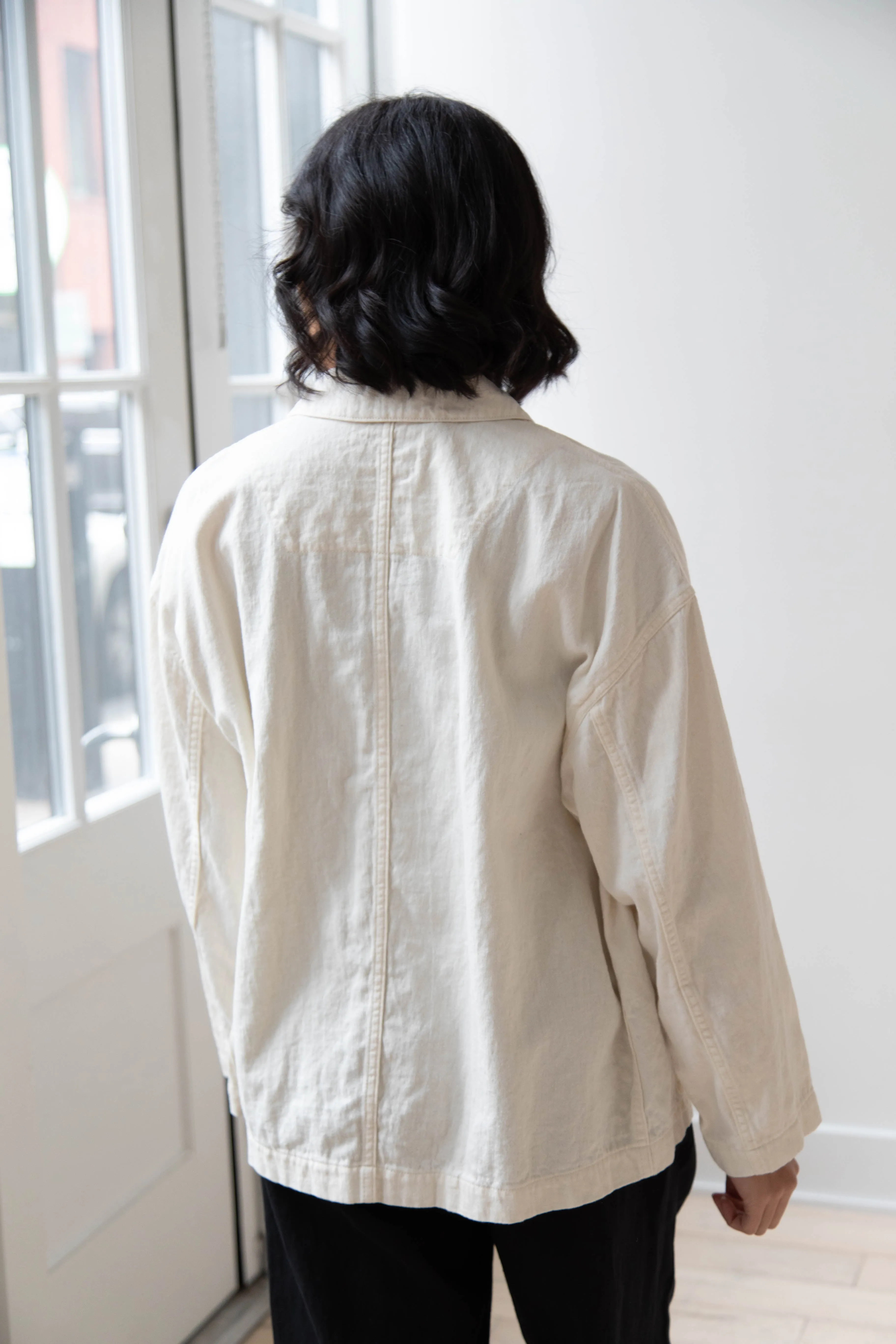 Pas de Calais | Cotton Linen Satin Coverall Jacket Natural