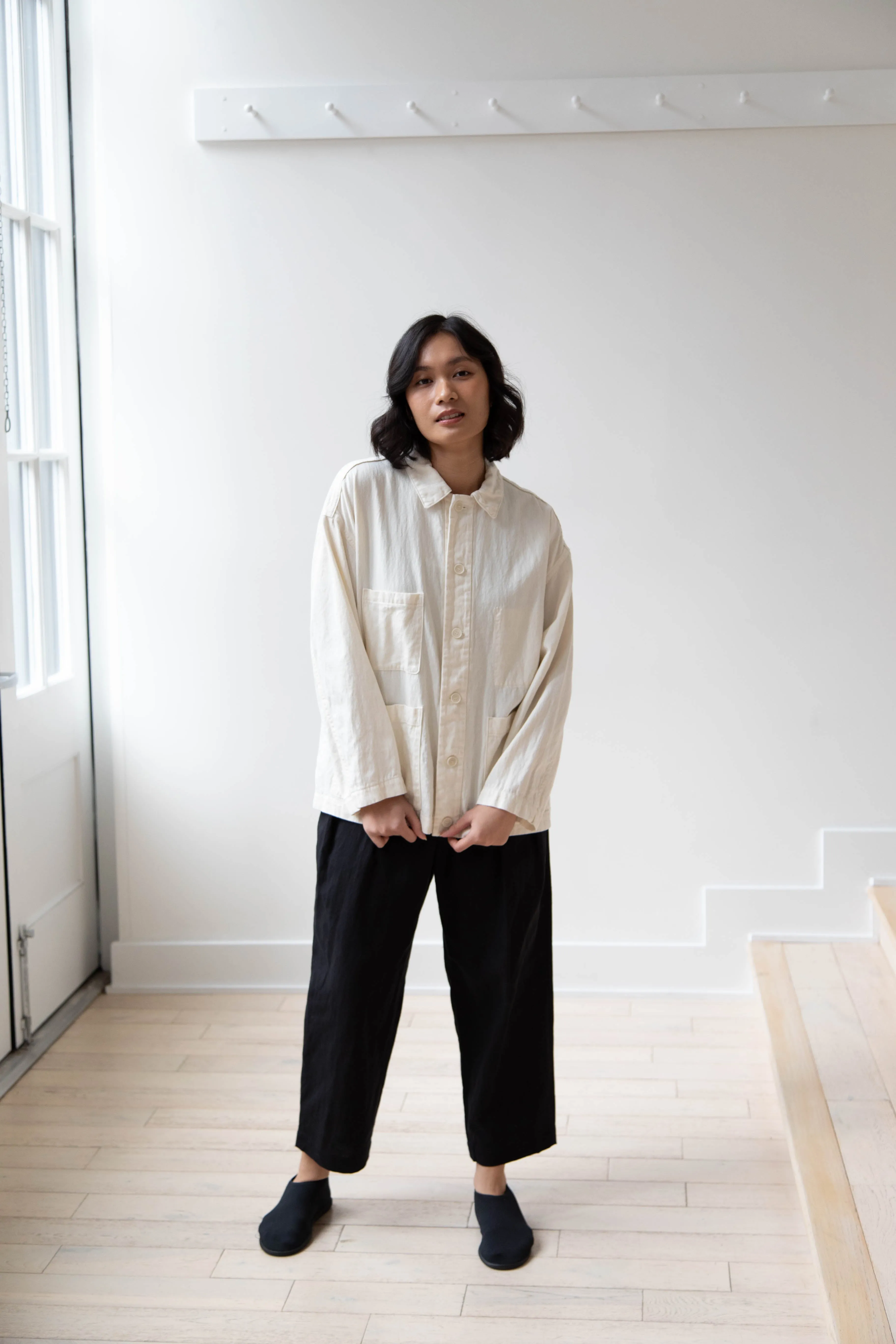 Pas de Calais | Cotton Linen Satin Coverall Jacket Natural