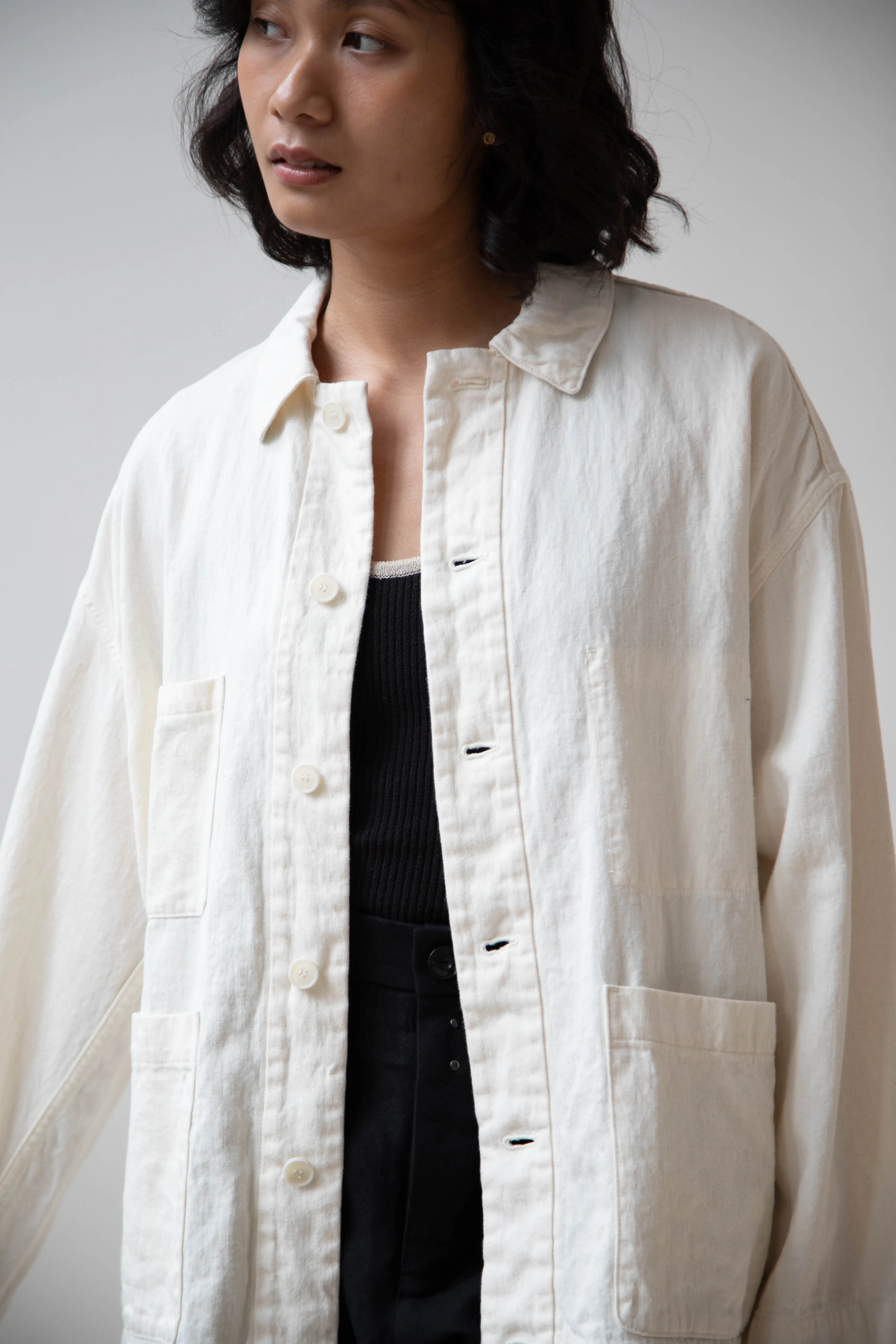 Pas de Calais | Cotton Linen Satin Coverall Jacket Natural