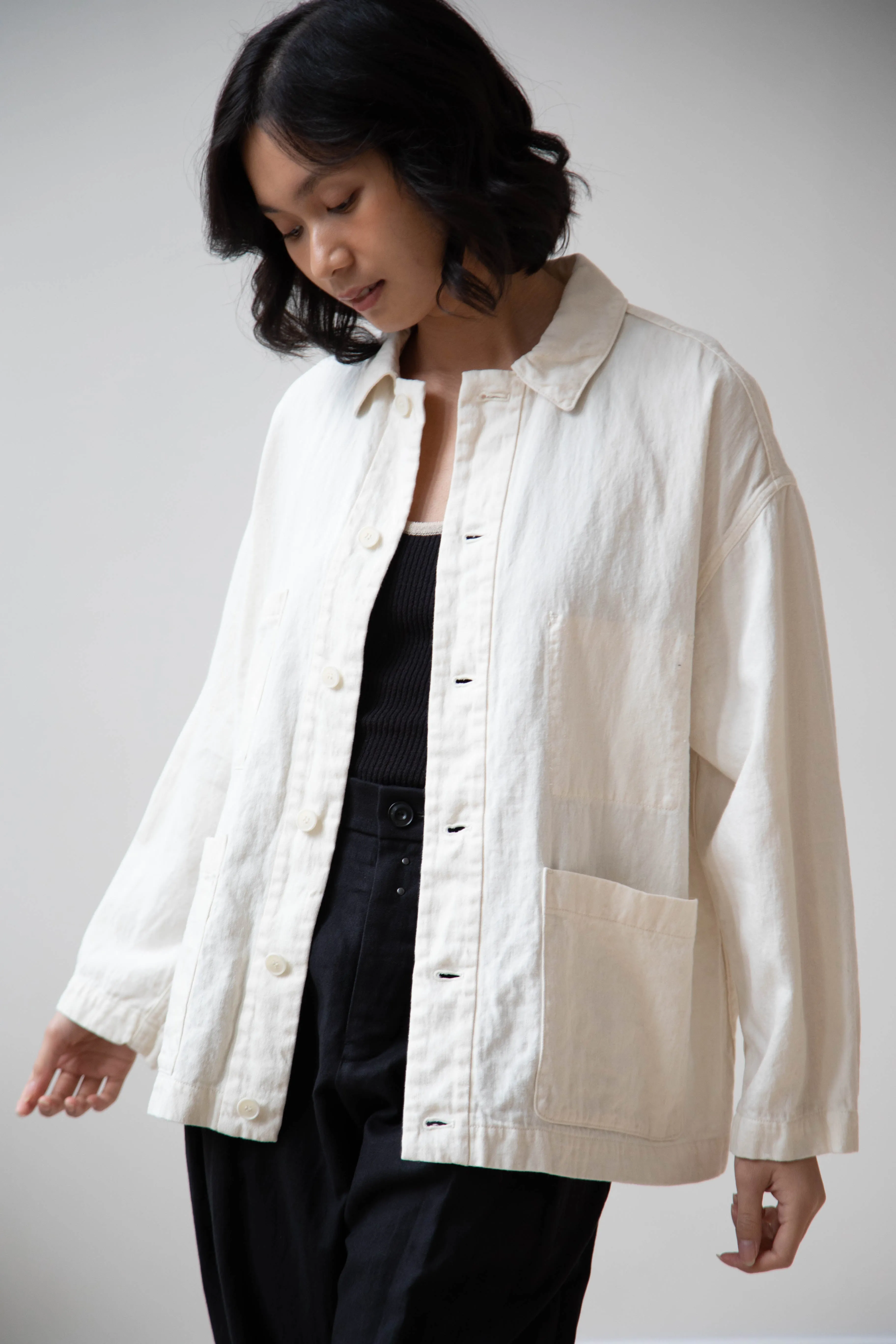 Pas de Calais | Cotton Linen Satin Coverall Jacket Natural