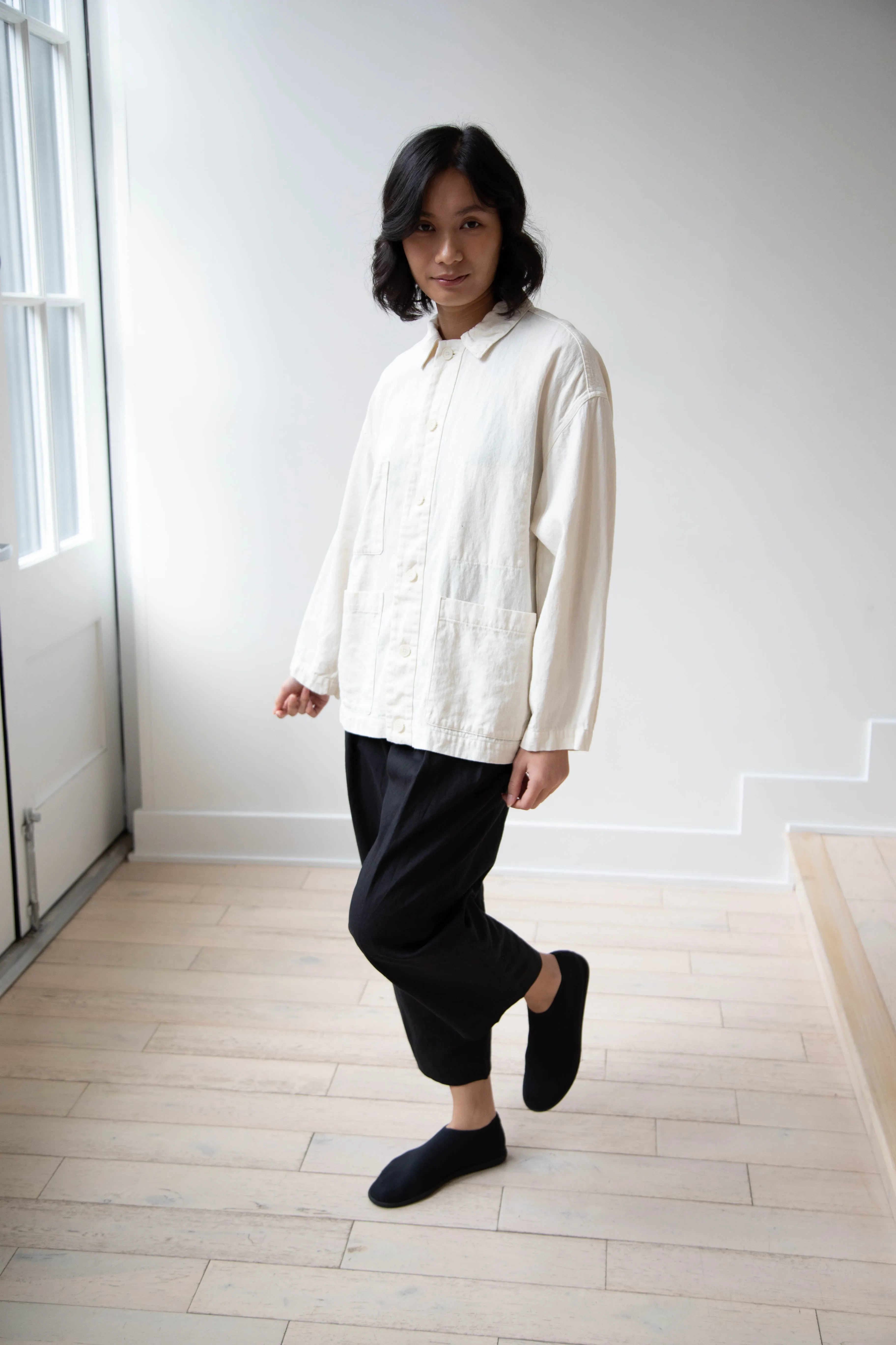 Pas de Calais | Cotton Linen Satin Coverall Jacket Natural