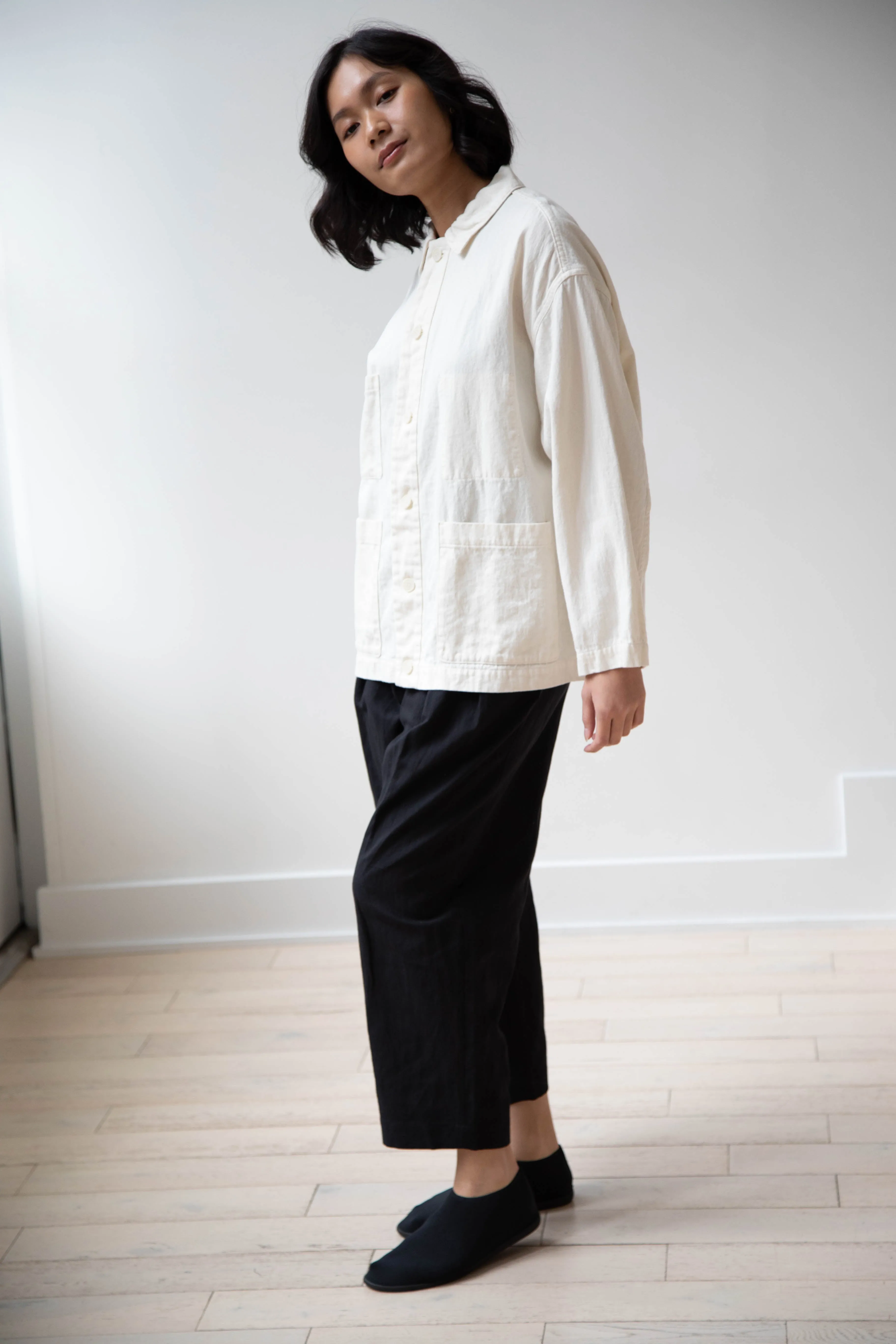 Pas de Calais | Cotton Linen Satin Coverall Jacket Natural