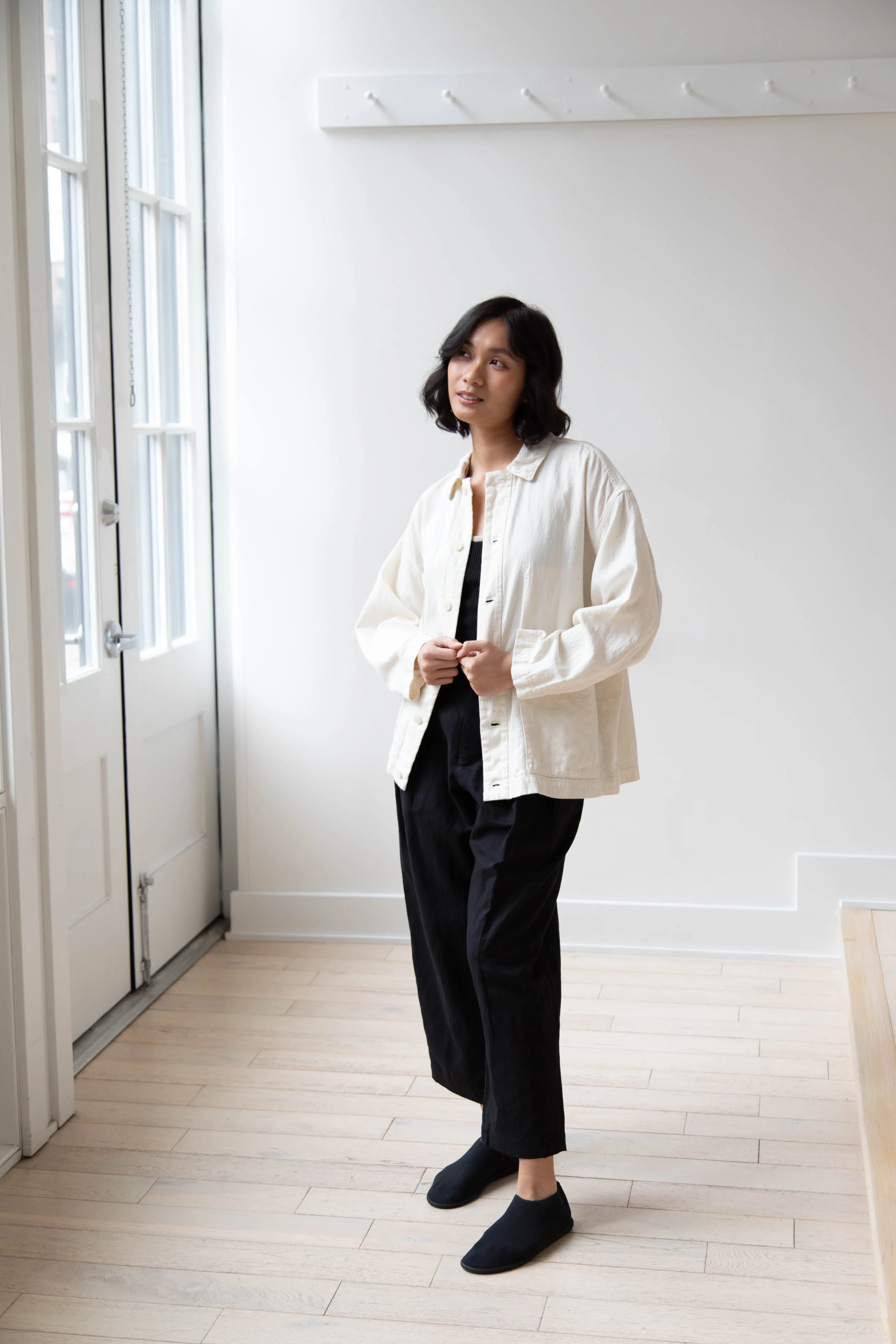 Pas de Calais | Cotton Linen Satin Coverall Jacket Natural