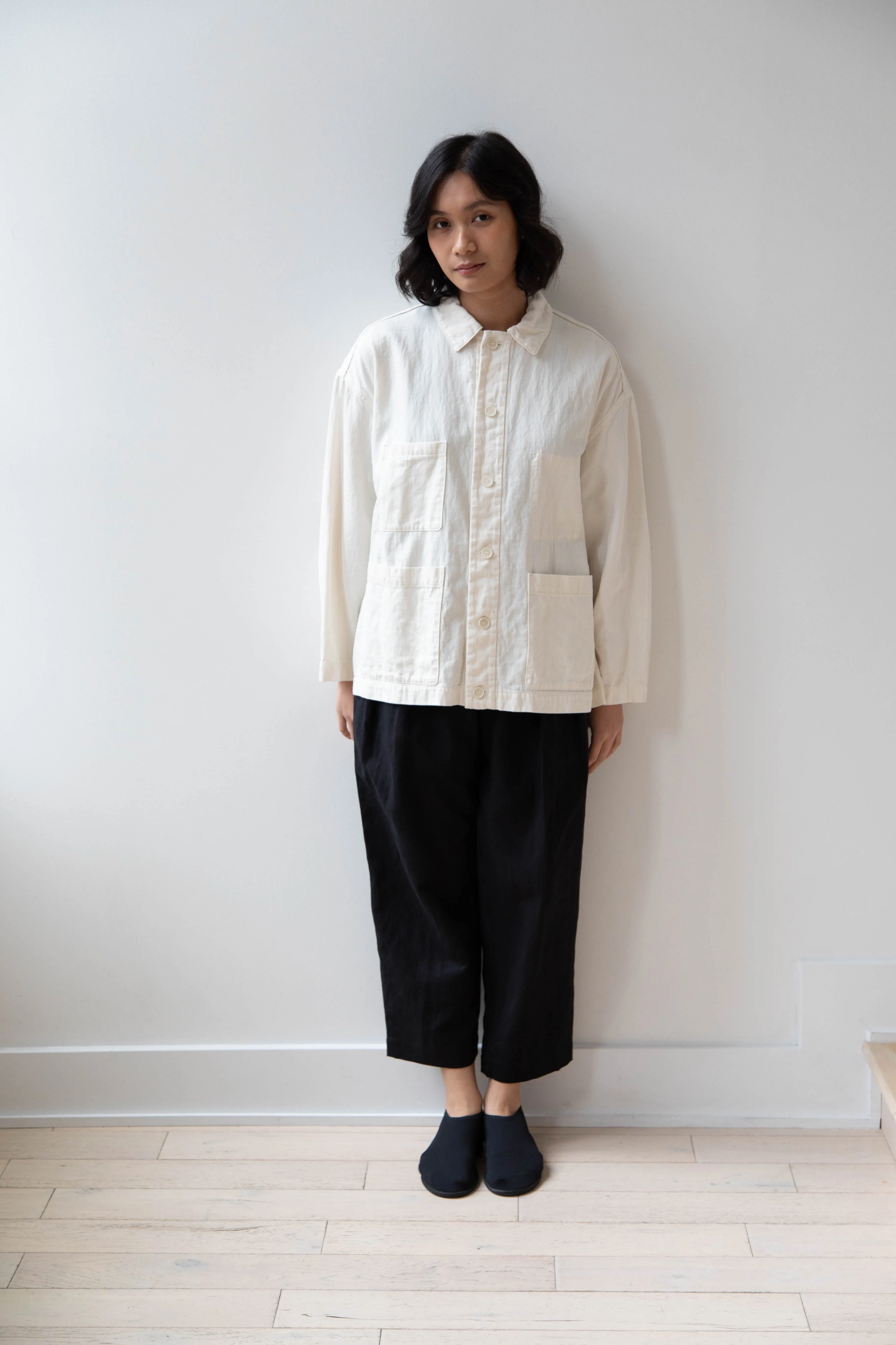Pas de Calais | Cotton Linen Satin Coverall Jacket Natural