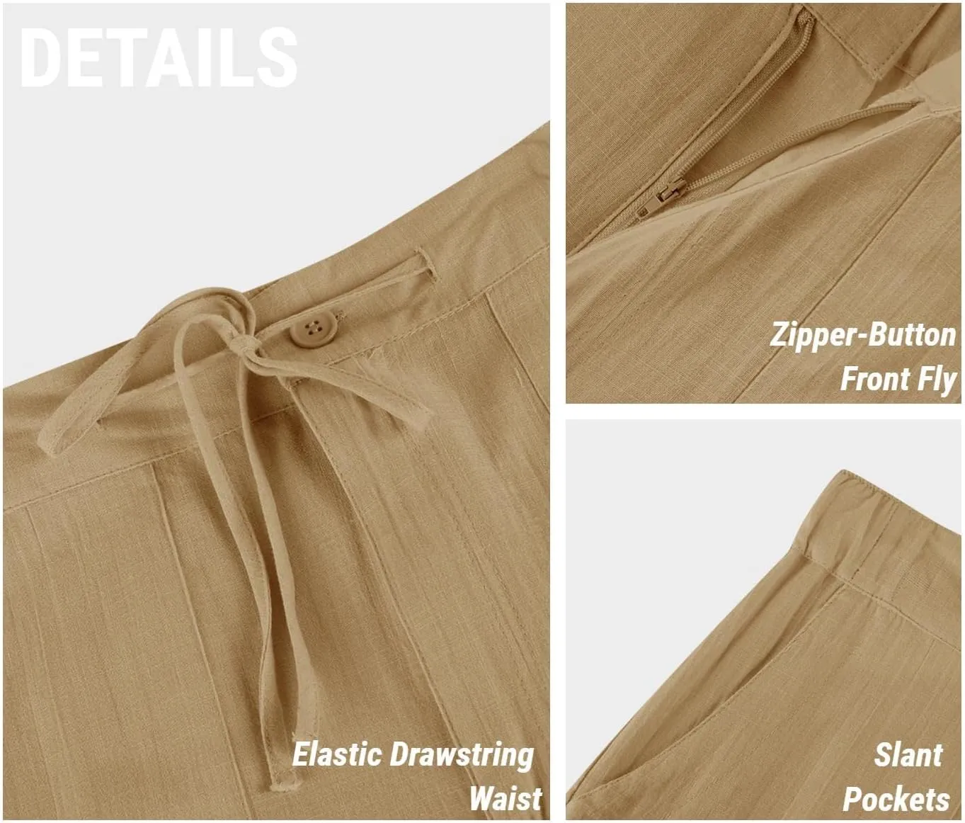 PASLTER Mens Casual Linen Pants Loose Fit Elastic Drawstring Waist Straight-Legs Summer Yoga Beach Long Pants