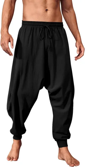 PASLTER Mens Pirate Pants Medieval Viking Costume Trousers Renaissance Halloween Baggy Harem Linen Pants