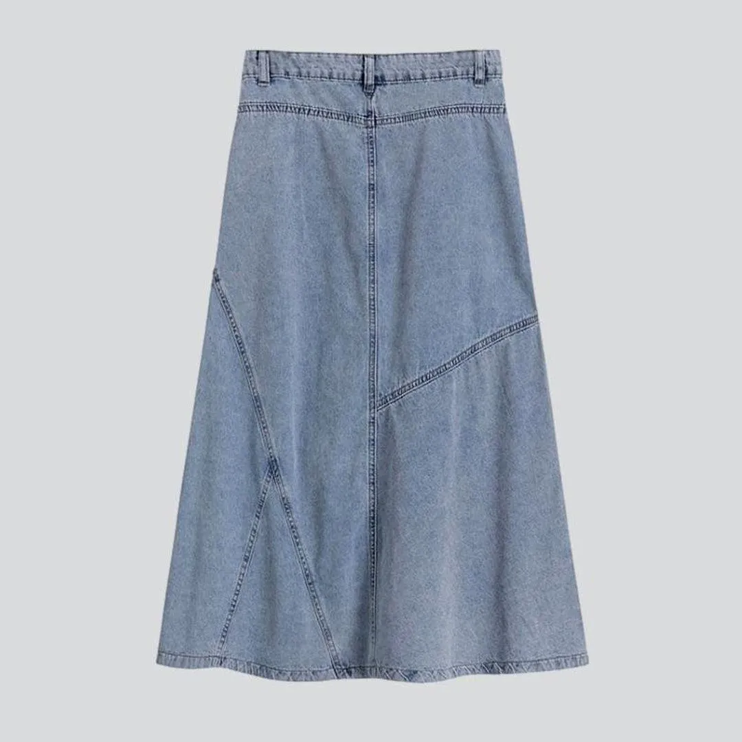 Patchwork denim long skirt