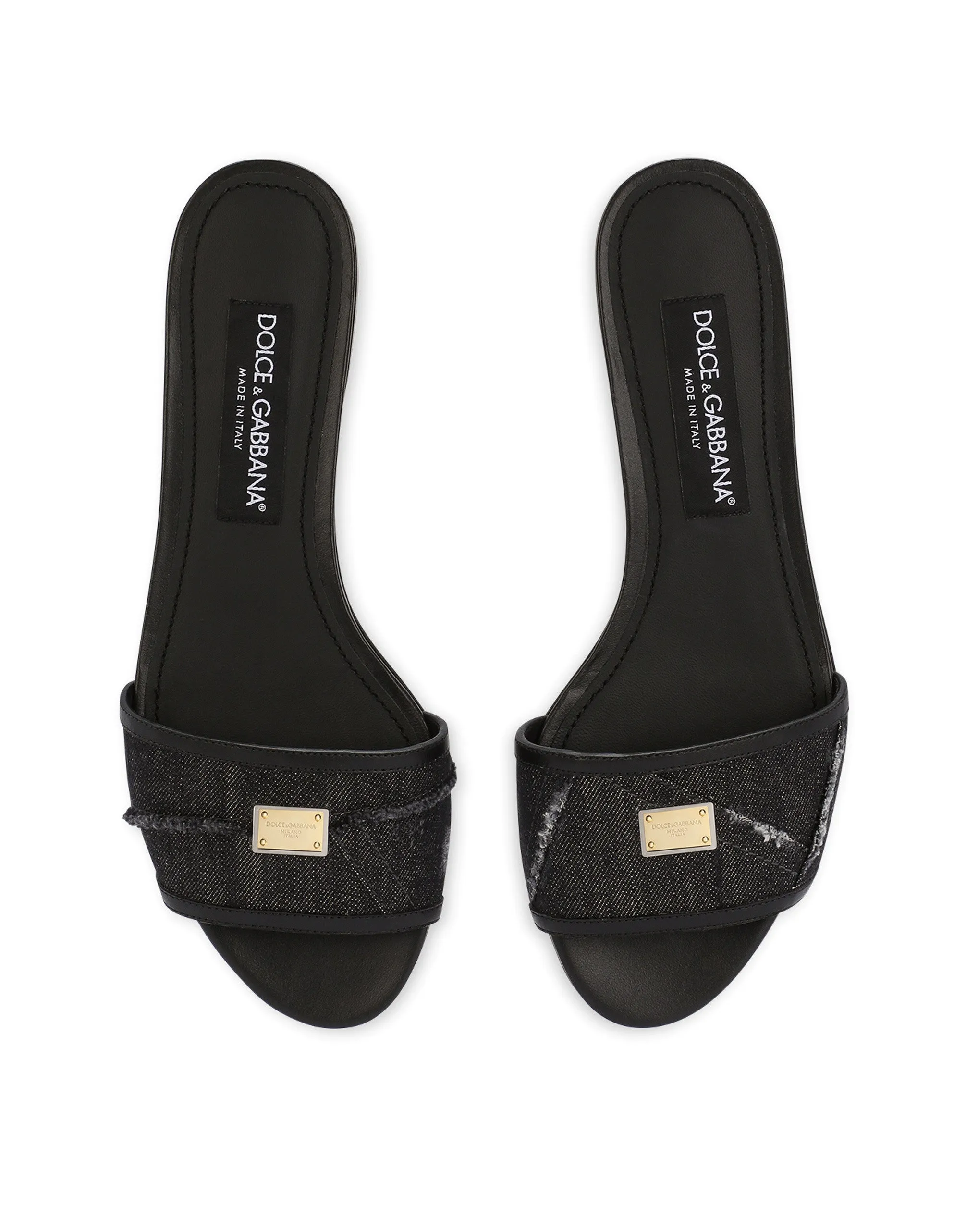 Patchwork denim sliders