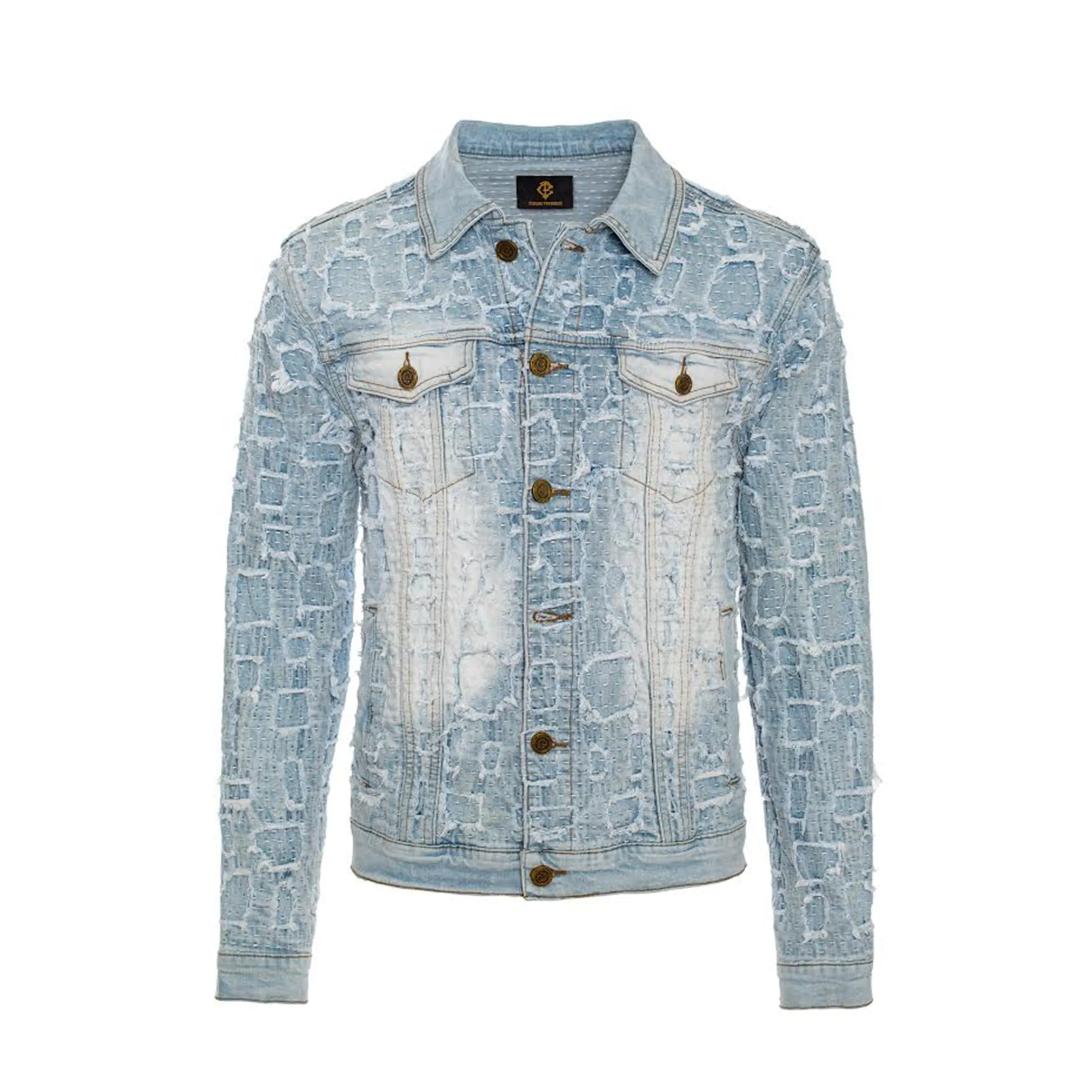 Patchwork Distressed Denim Jacket   Jeans SET - LIGHT BLUE
