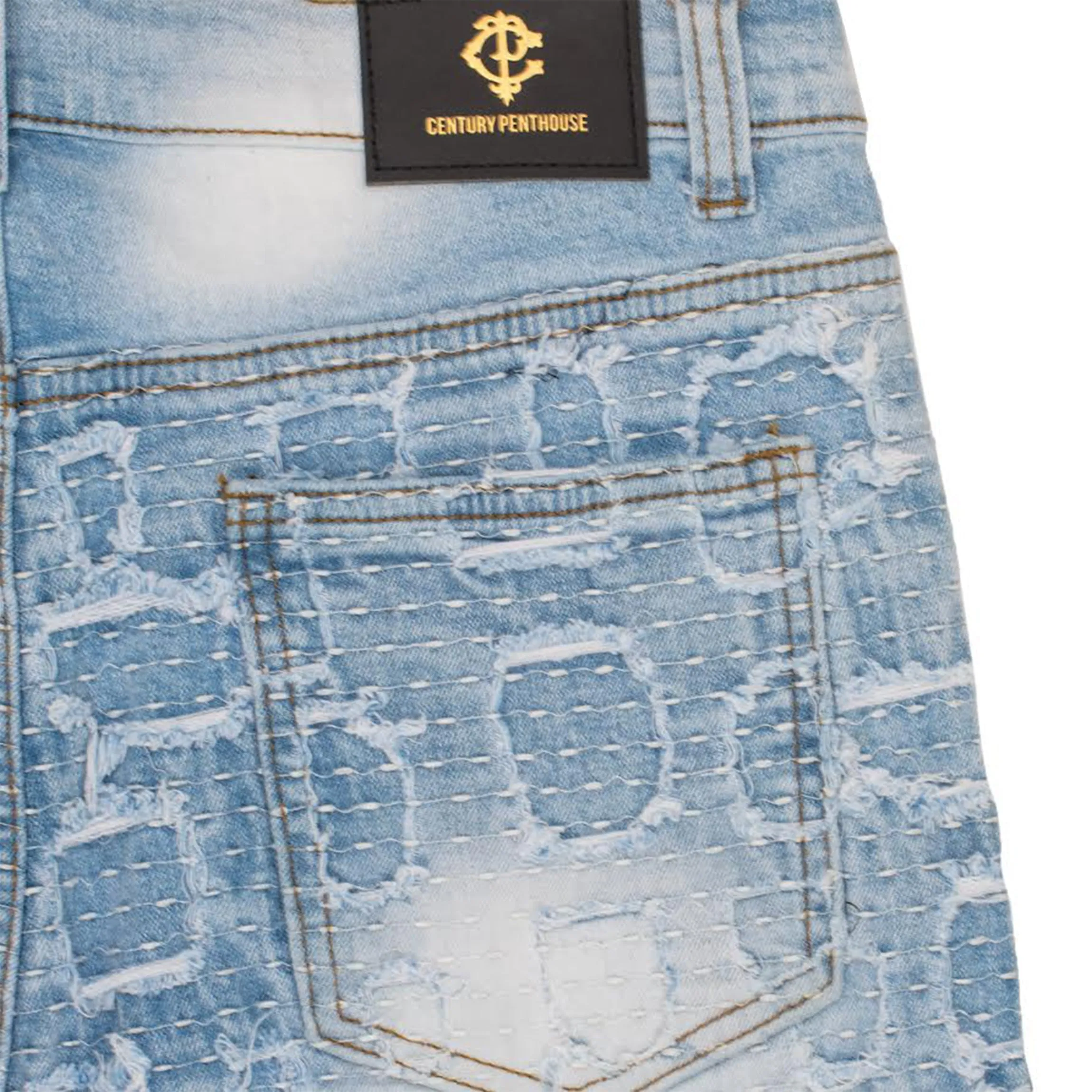 Patchwork Distressed Denim Jacket   Jeans SET - LIGHT BLUE