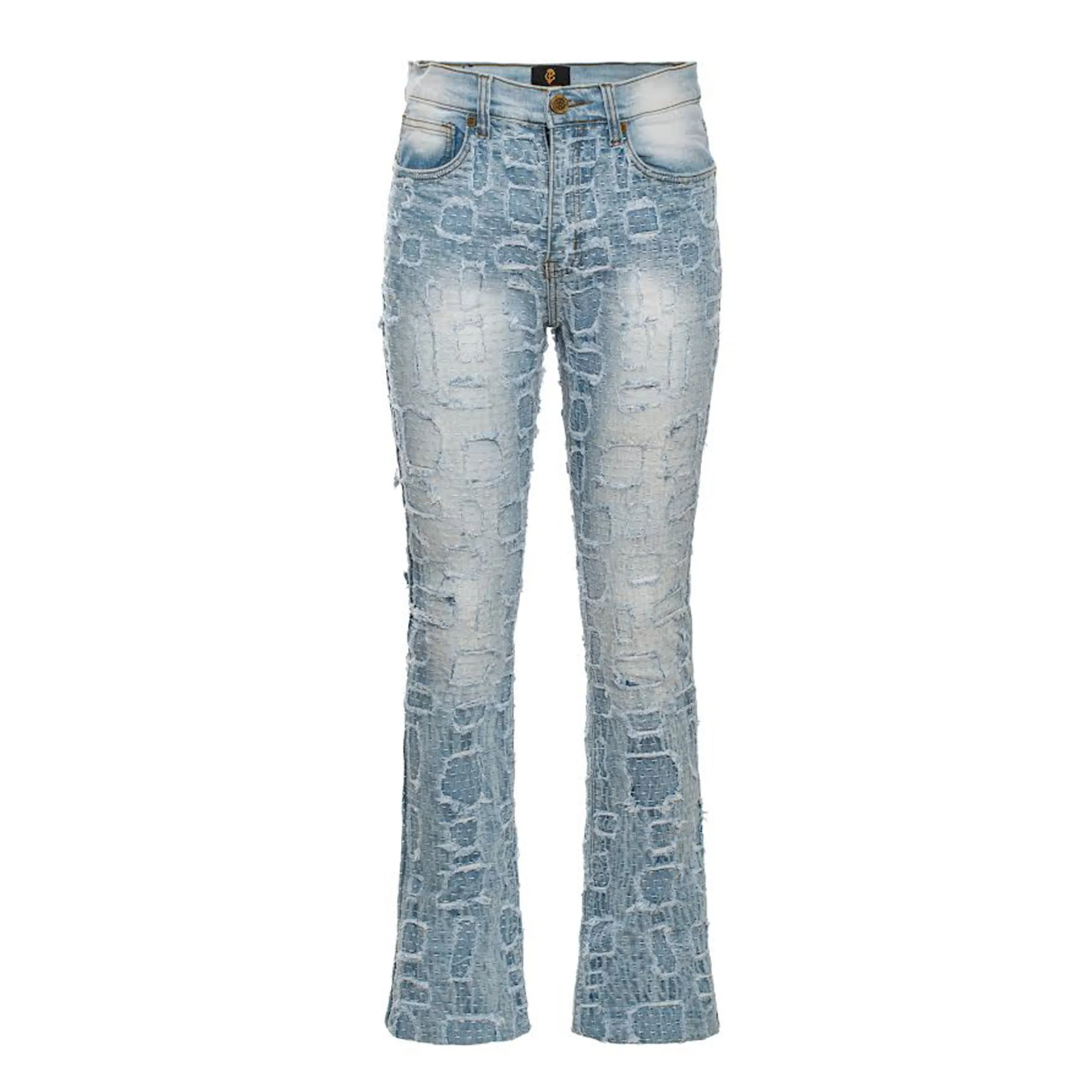 Patchwork Distressed Denim Jacket   Jeans SET - LIGHT BLUE