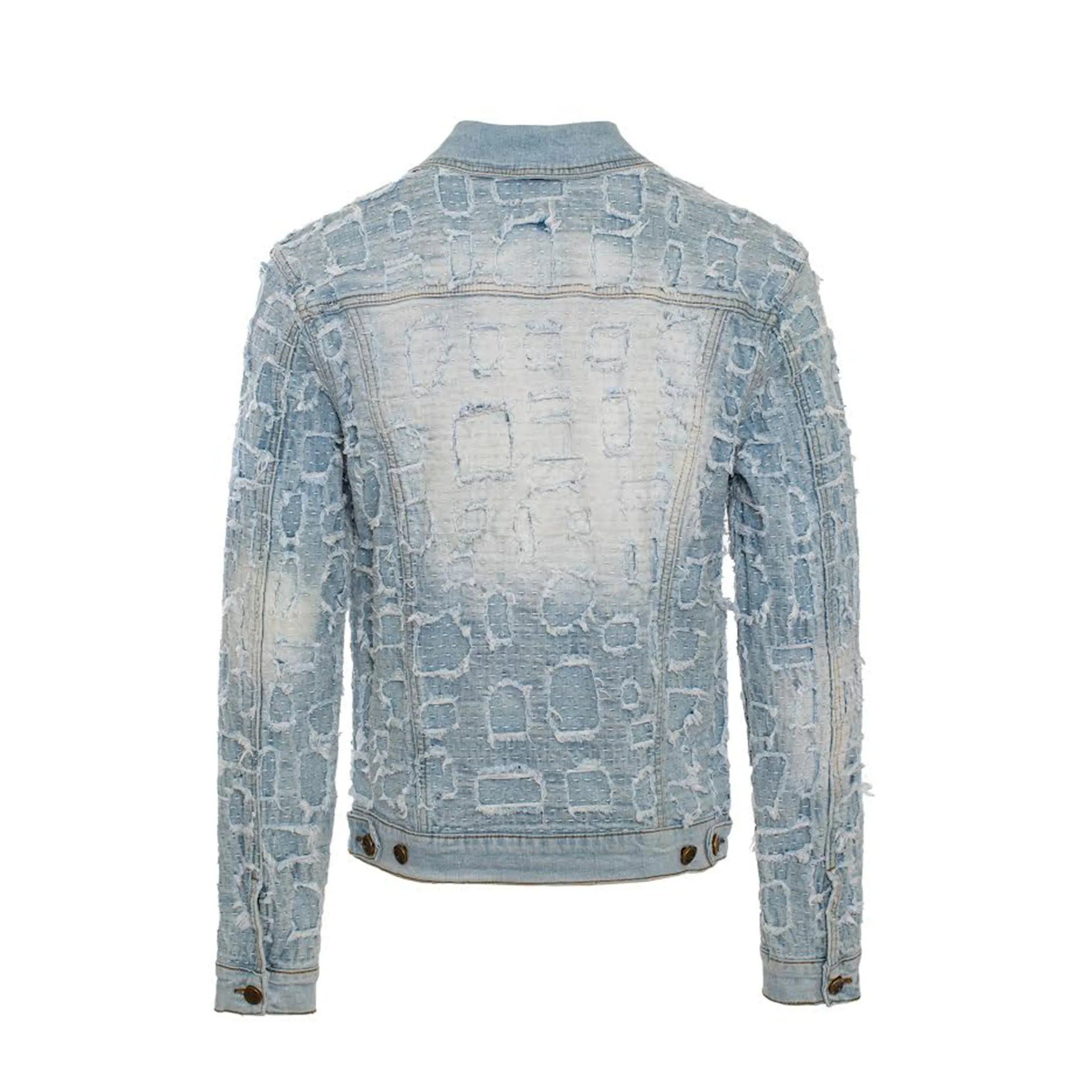 Patchwork Distressed Denim Jacket   Jeans SET - LIGHT BLUE