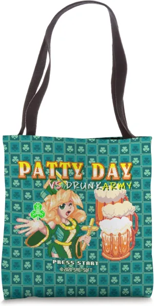 PATTY VS DRUNK ARMY - Faux Retro Game Title Screen Tote Bag