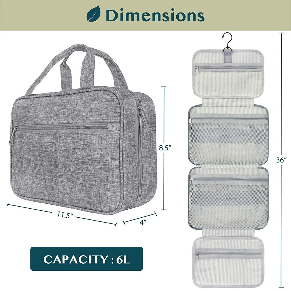 PAVILIA Hanging Toiletry Bag Travel Bag Women Men, Foldable Cosmetic Organizer, Roll up Makeup Bag, Water Resistant Accessories Toiletries, Large Travel Essentials Kit (Heather Grey)