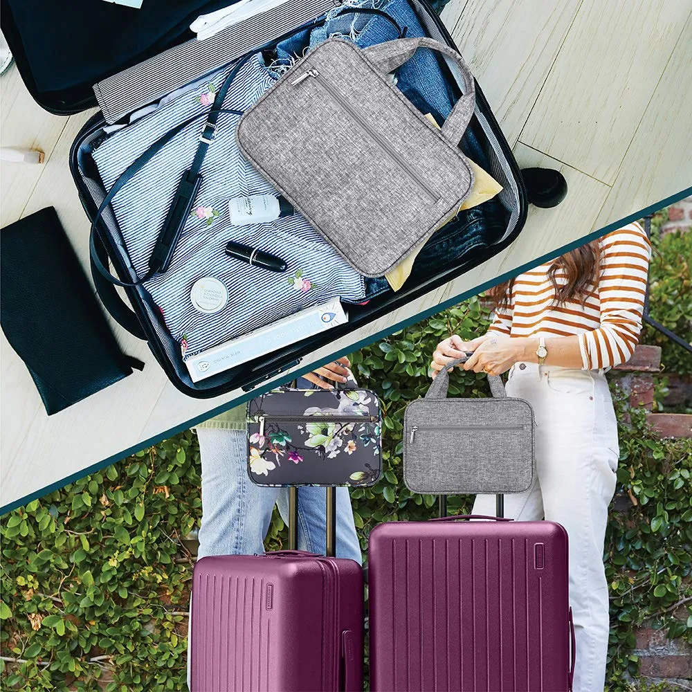 PAVILIA Hanging Toiletry Bag Travel Bag Women Men, Foldable Cosmetic Organizer, Roll up Makeup Bag, Water Resistant Accessories Toiletries, Large Travel Essentials Kit (Heather Grey)