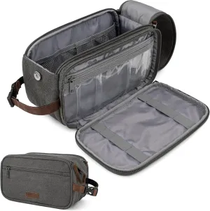 PAVILIA Toiletry Bag for Men Women, Canvas Travel Dopp Kit, Water Resistant Hygiene Bag Toiletries Organizer, Shaving Kit Travel Accessories Bag, Grey