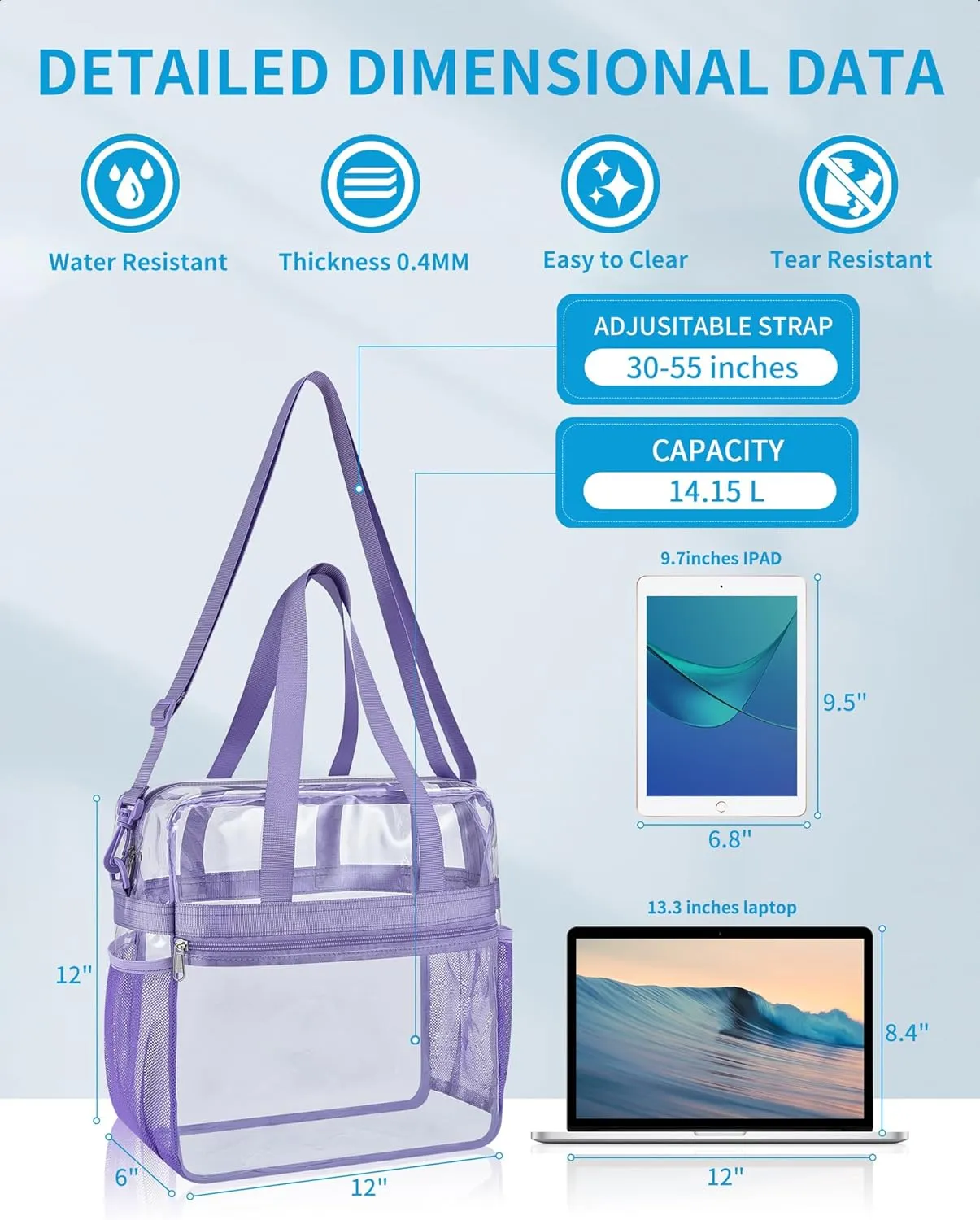Paxiland Clear Bag for Stadium Events 12x6x12, Clear Tote Bag with Reinforced Strap, Transparent Bag for Sports Concert