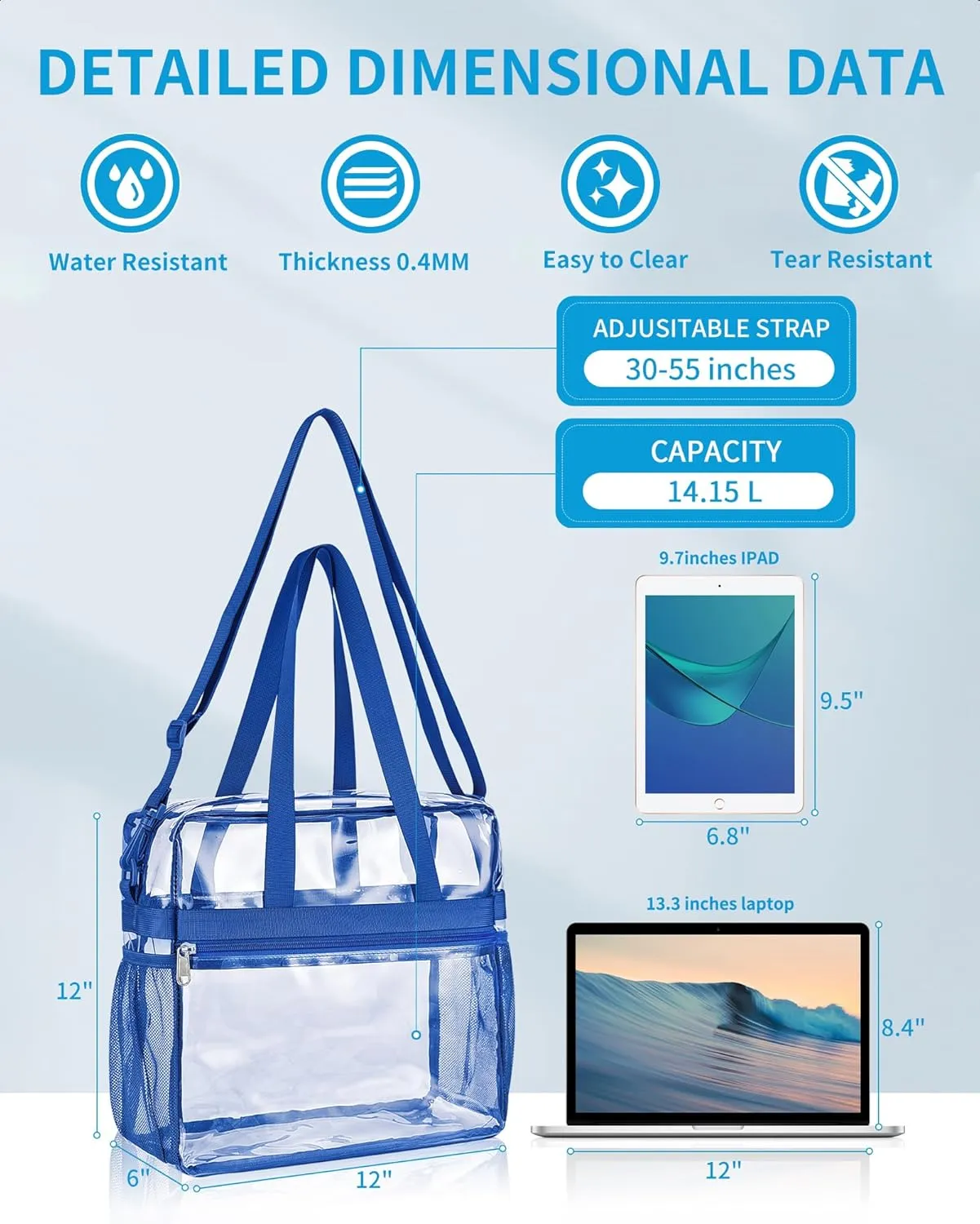 Paxiland Clear Bag for Stadium Events 12x6x12, Clear Tote Bag with Reinforced Strap, Transparent Bag for Sports Concert