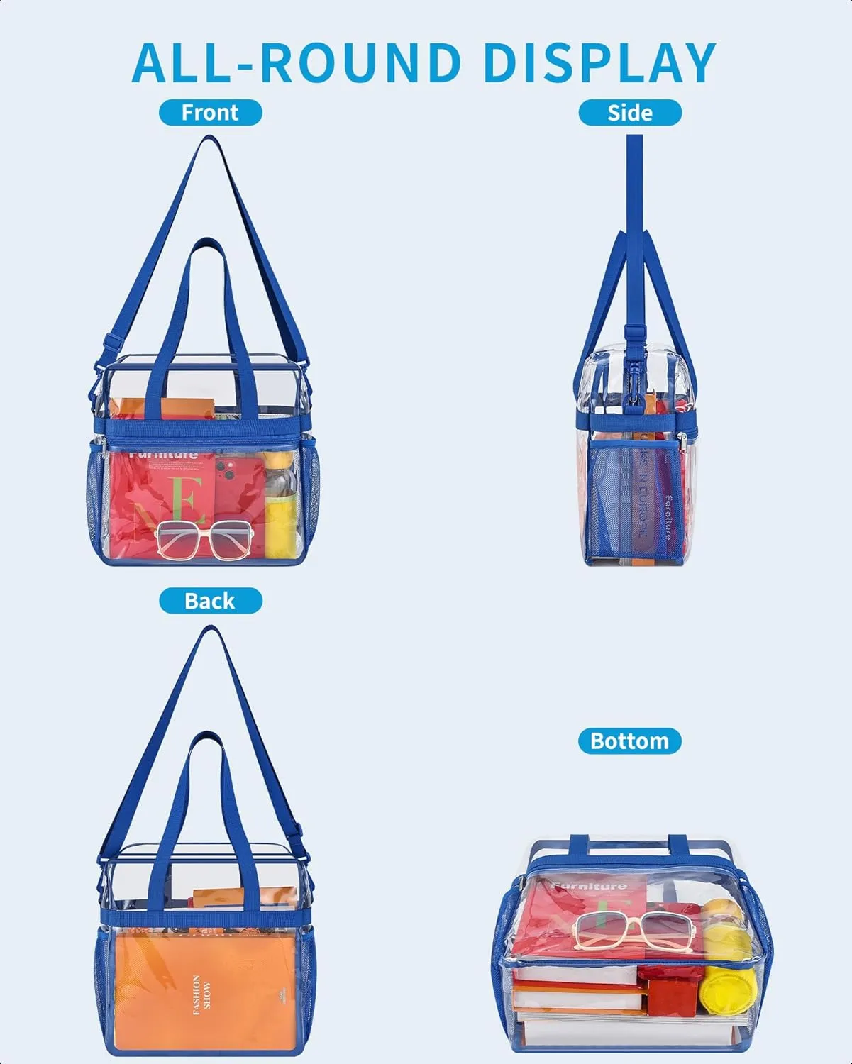 Paxiland Clear Bag for Stadium Events 12x6x12, Clear Tote Bag with Reinforced Strap, Transparent Bag for Sports Concert