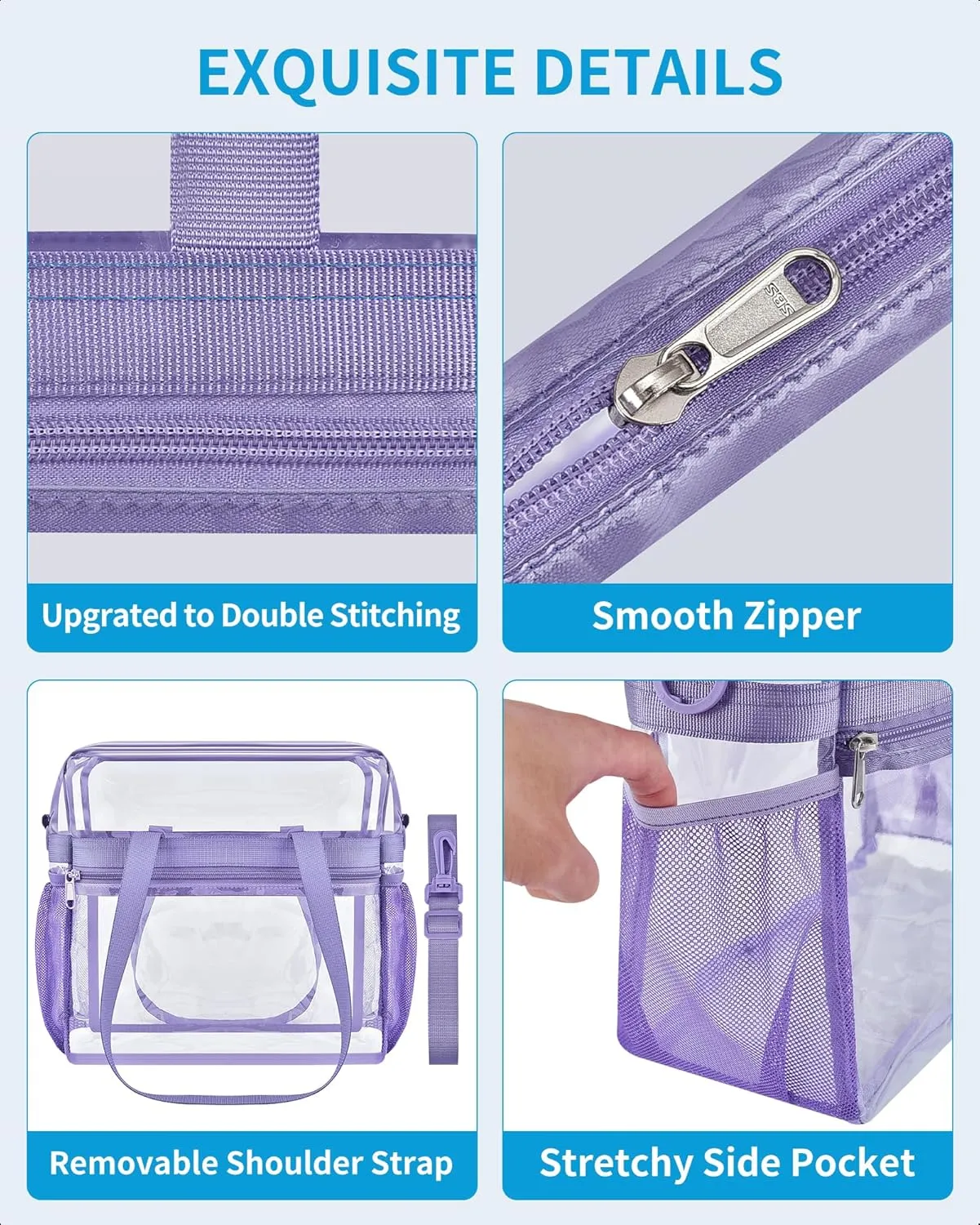 Paxiland Clear Bag for Stadium Events 12x6x12, Clear Tote Bag with Reinforced Strap, Transparent Bag for Sports Concert