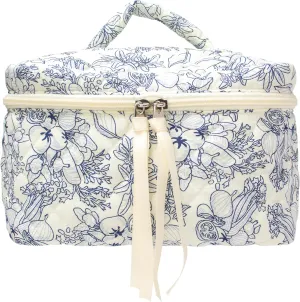 PAZIMIIK Cotton Makeup Bag for Women Large Quilted Travel Cosmetic Case Girls' Make Up Organizer,Flower White