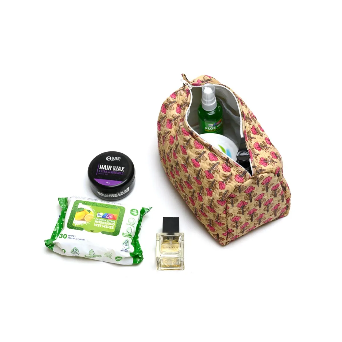 PEACELILY YELLOW QUILTED TOILETRY POUCH