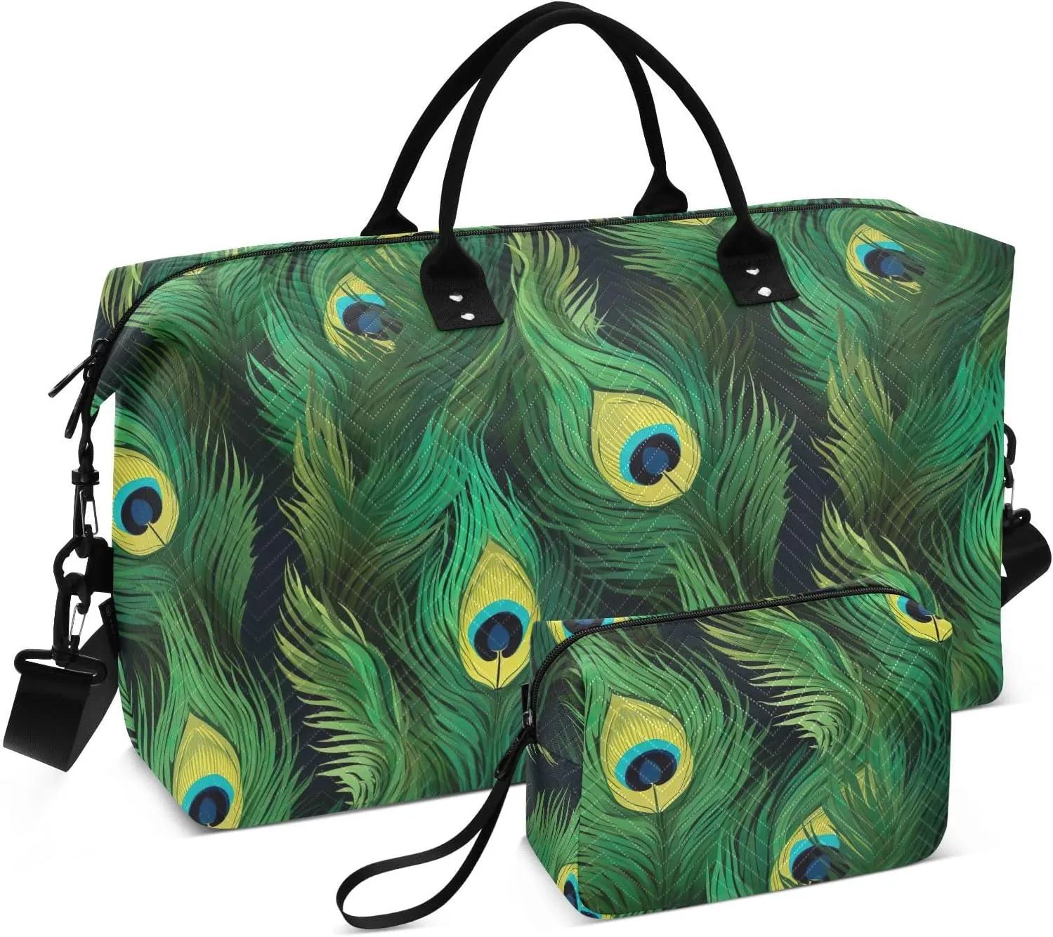 Peacock Feathers Green Travel Duffle Bag Duffel Bags Gym Bag Carry On Duffle Bag with Toiletry Large Overnight Bags Luggage Weekender Bag for Women Men Adults Airplanes Ttrip Yoga Sports