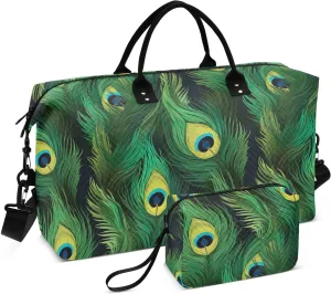 Peacock Feathers Green Travel Duffle Bag Duffel Bags Gym Bag Carry On Duffle Bag with Toiletry Large Overnight Bags Luggage Weekender Bag for Women Men Adults Airplanes Ttrip Yoga Sports