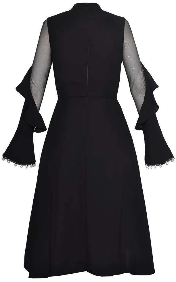 Pearl-Cuff Ruffle Dress