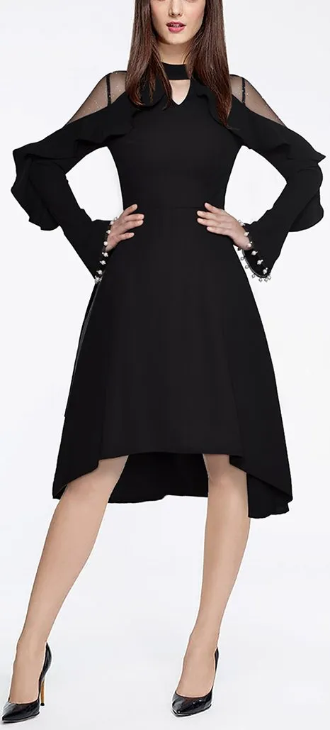 Pearl-Cuff Ruffle Dress