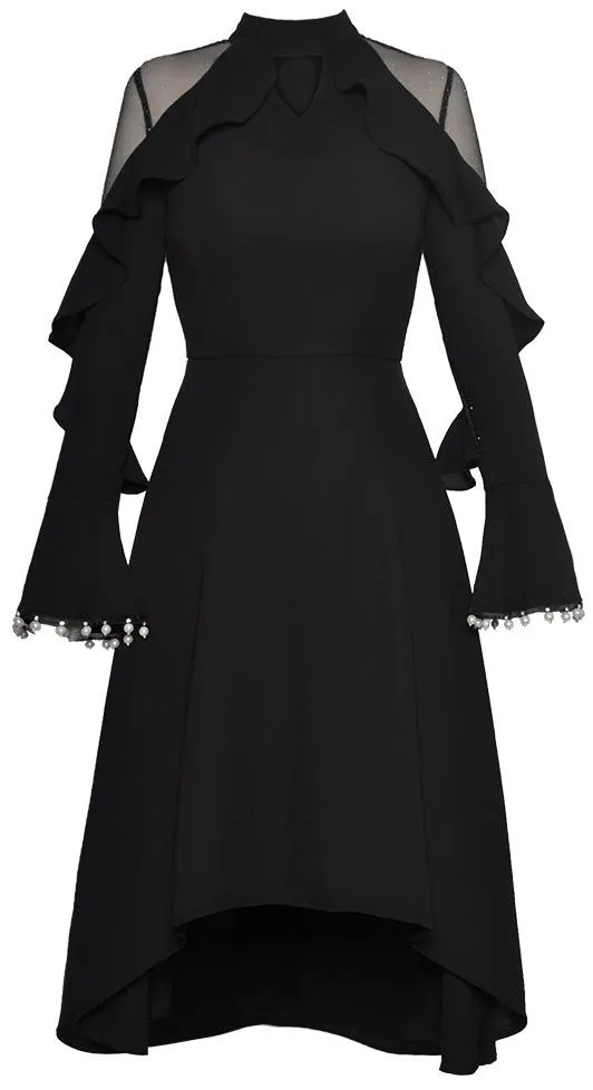 Pearl-Cuff Ruffle Dress