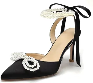 Pearl Heels Wedding Shoes for Bride Bow Wedding Heels Bridal Shoes