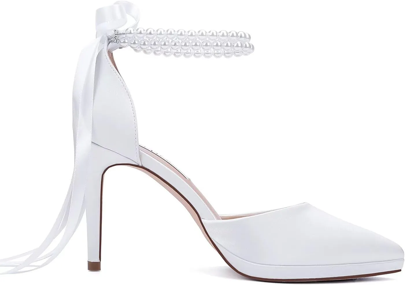 Pearl Heels Wedding Shoes for Bride Closed Toe Bridal Shoes Wedding Party Pumps