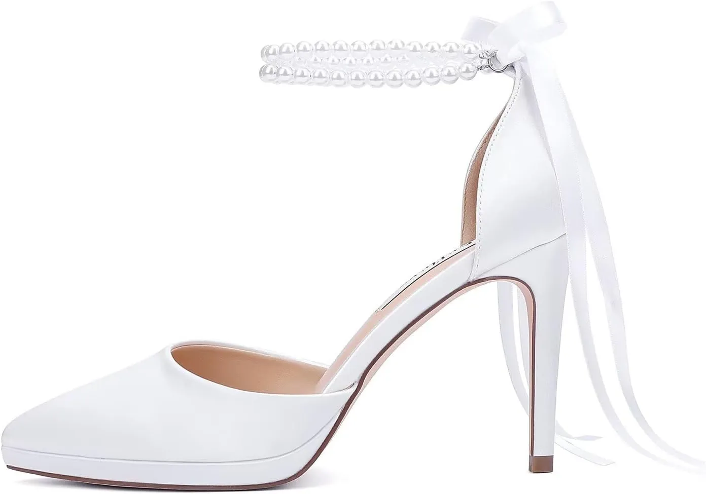 Pearl Heels Wedding Shoes for Bride Closed Toe Bridal Shoes Wedding Party Pumps